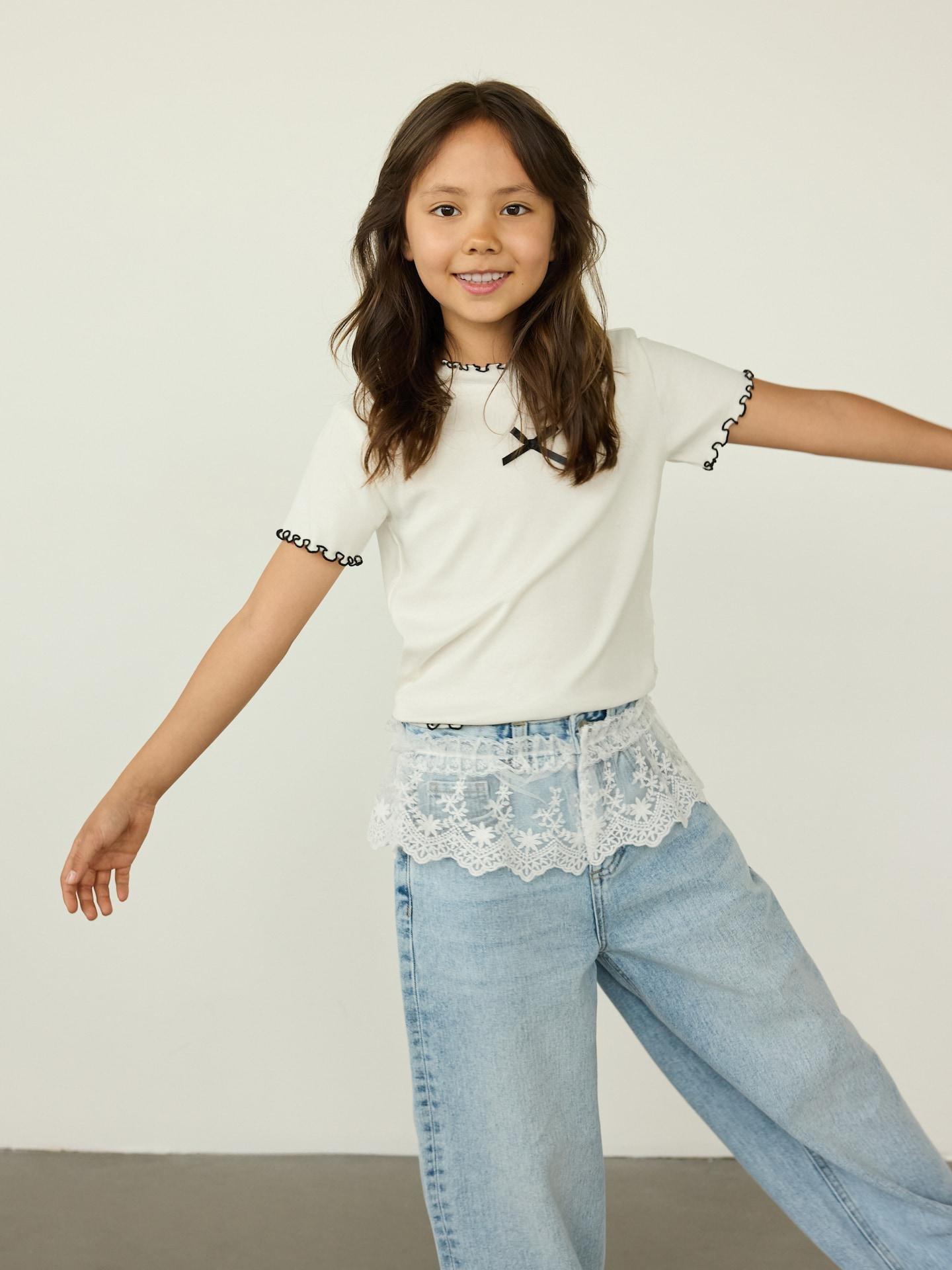 GIRLS` T-SHIR T CREAM, Ivory, medium