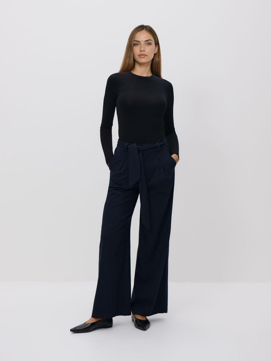 Navy Trousers With Tie Detail, Navy, medium