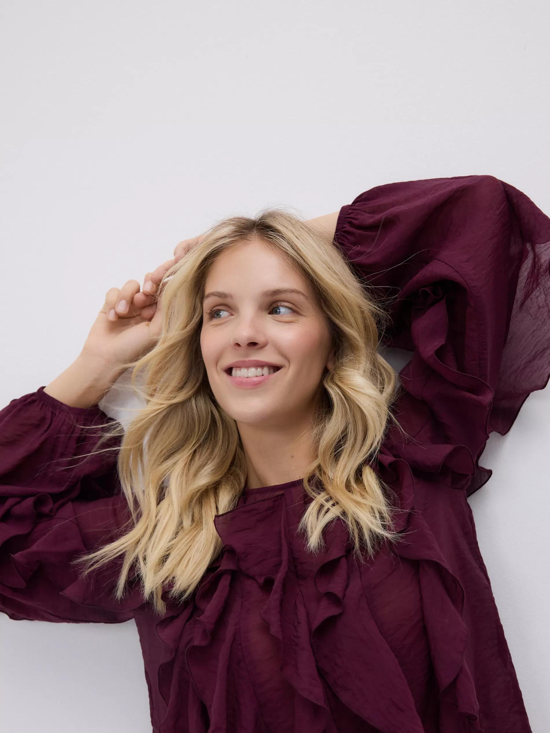 DARK VIOLET Ruffle blouse, Purple, medium