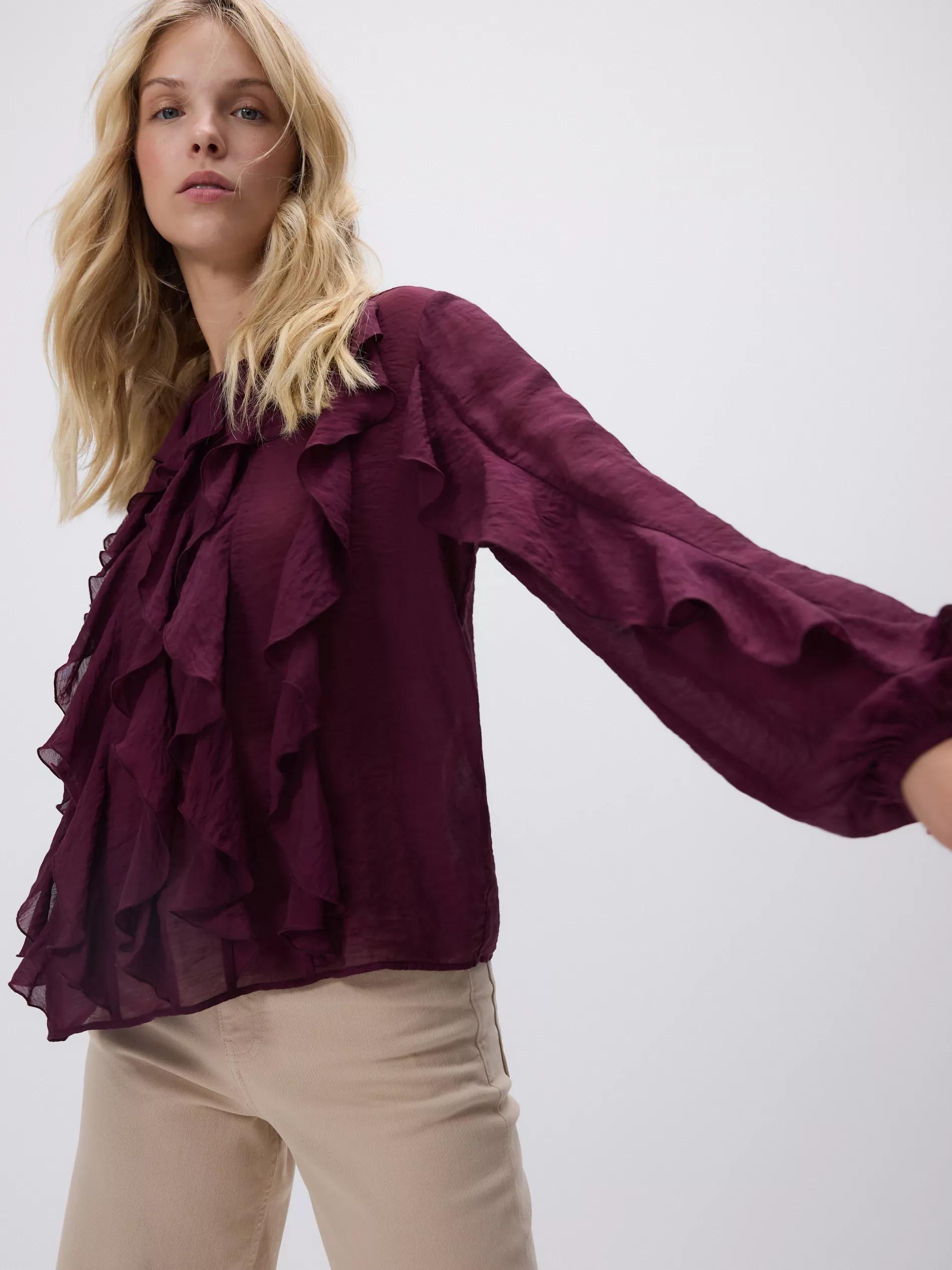 DARK VIOLET Ruffle blouse, Purple, medium