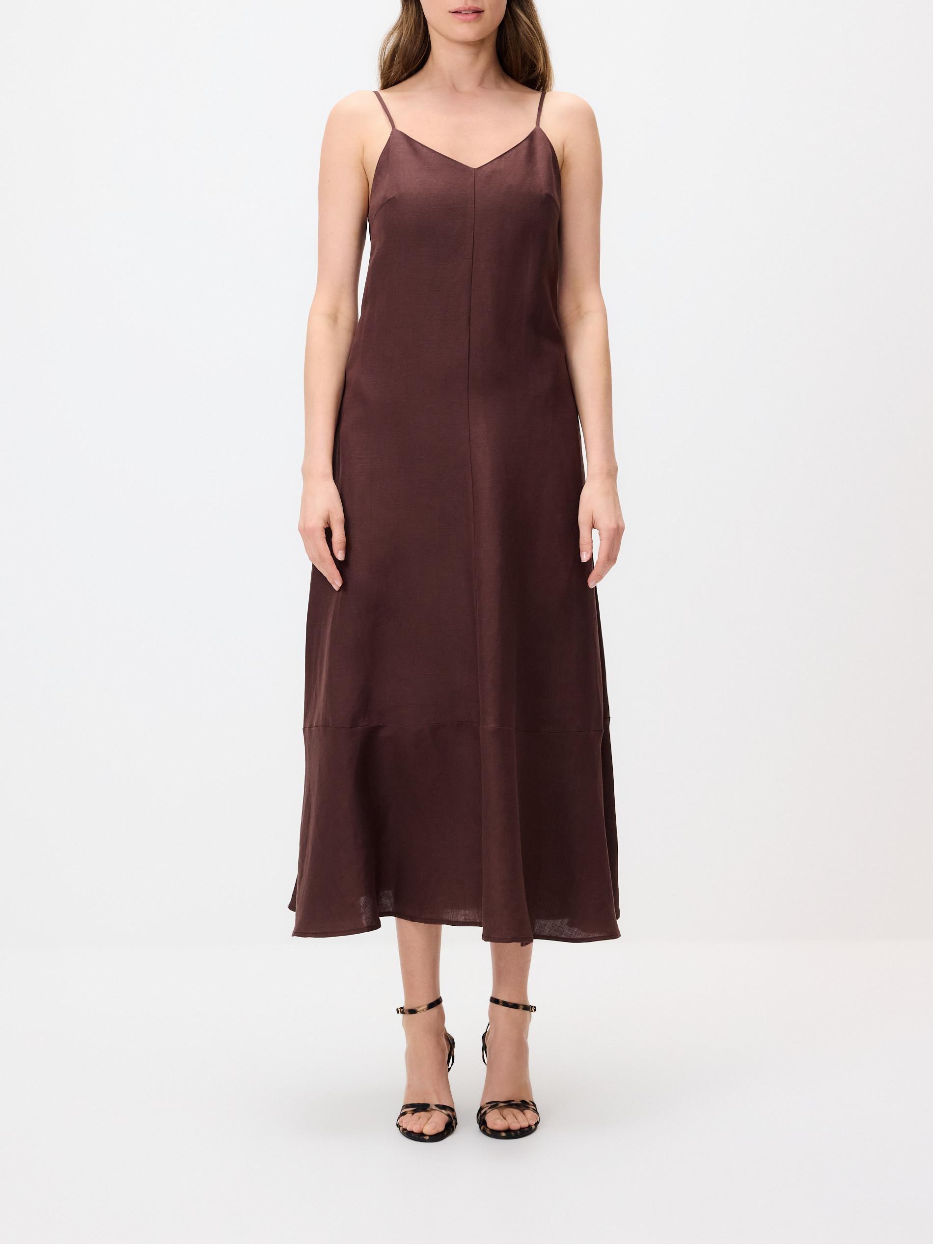 Brown Linen Rich Dress, Brown, medium