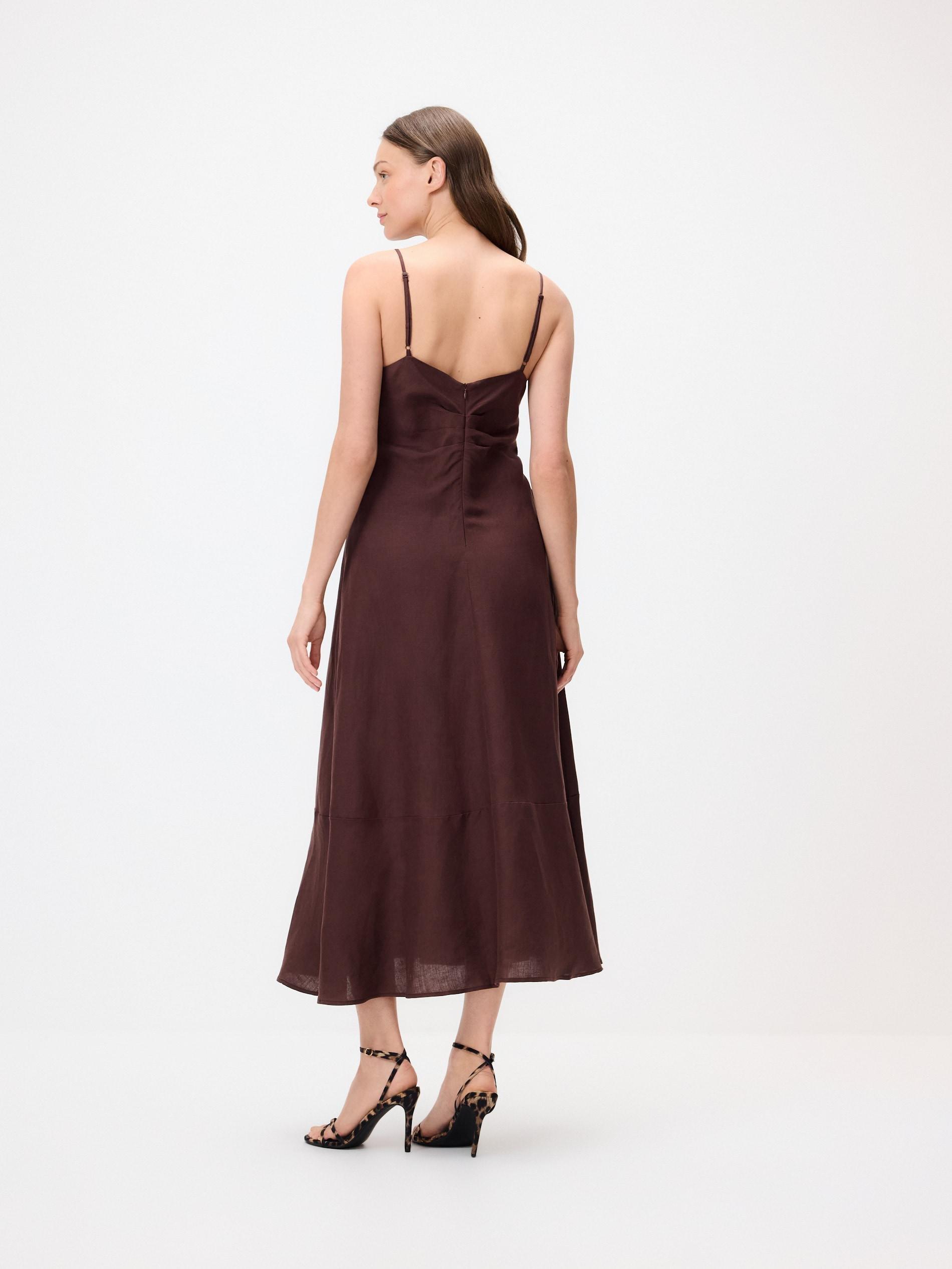 Brown Linen Rich Dress, Brown, medium