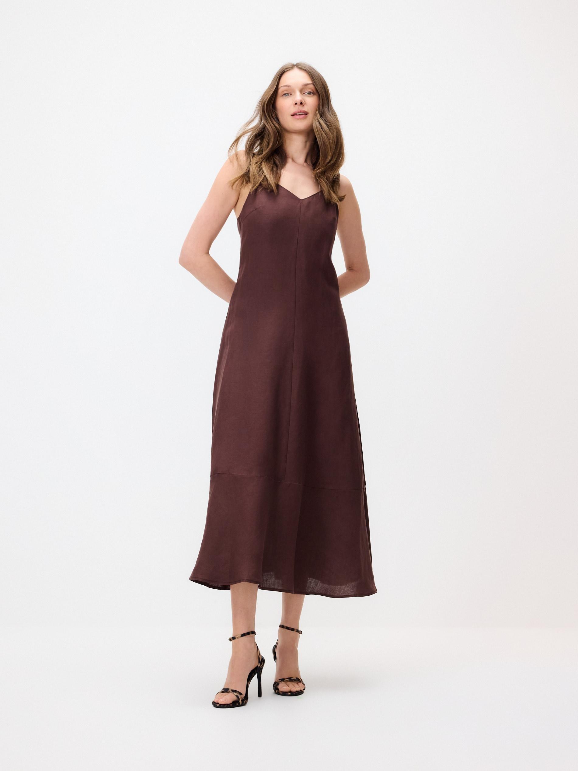 Brown Linen Rich Dress, Brown, large image number 3