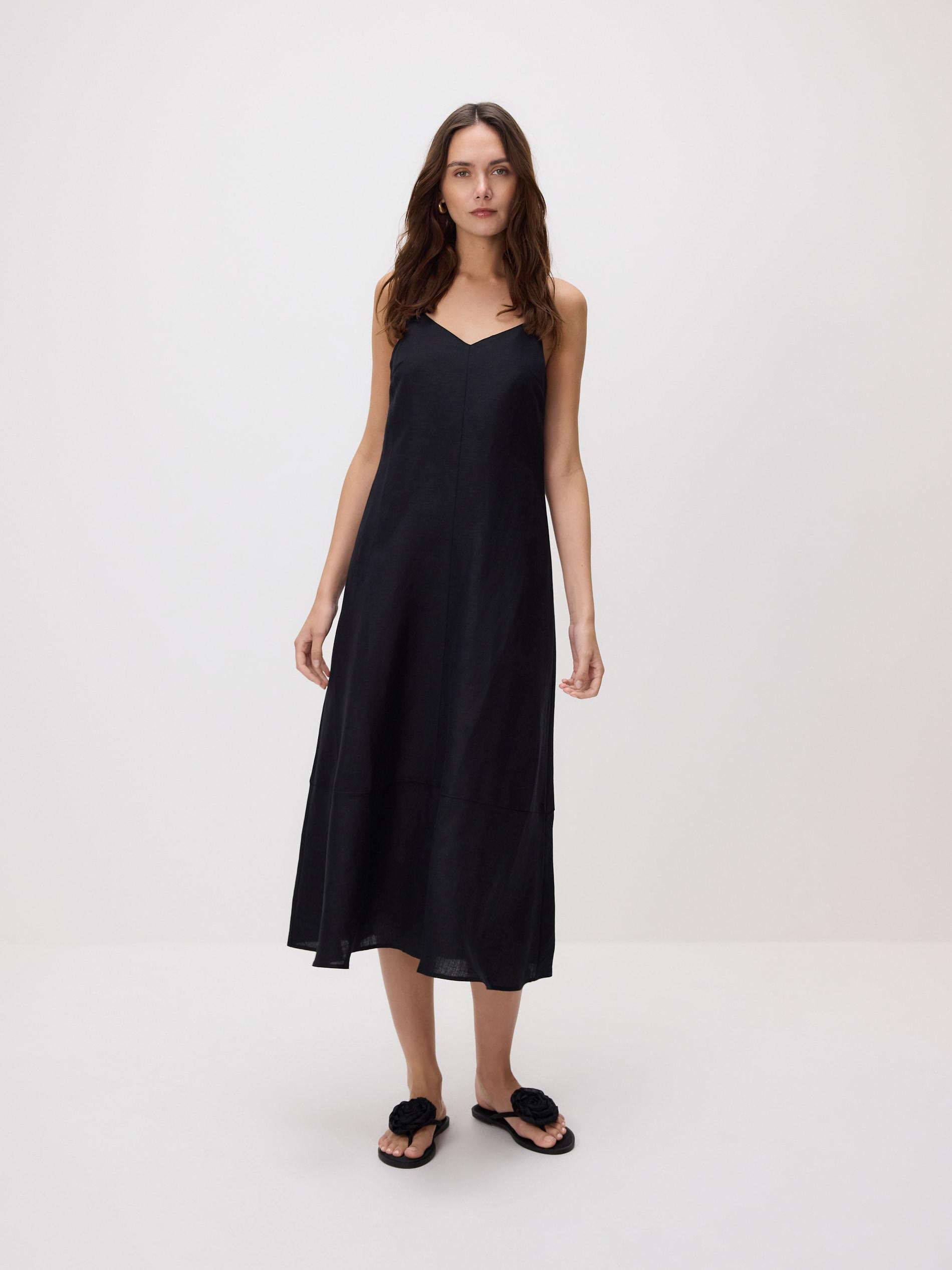 Black Linen Rich Dress, Black, large image number 0