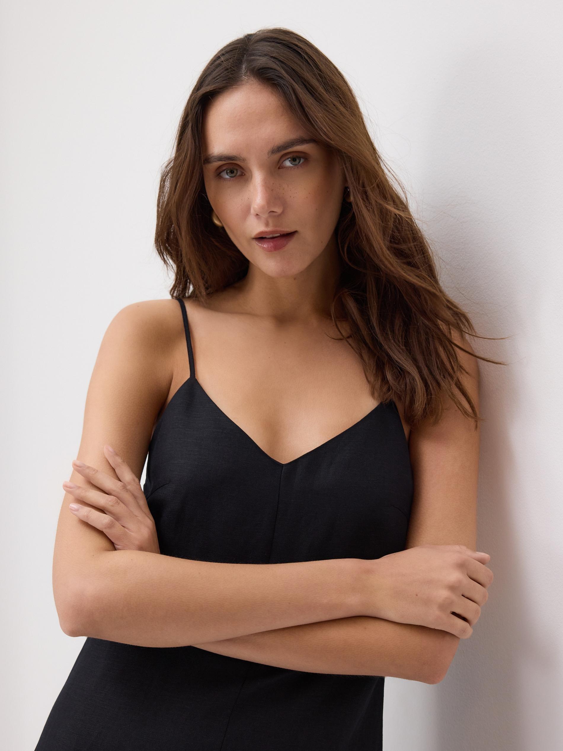 Black Linen Rich Dress, Black, medium