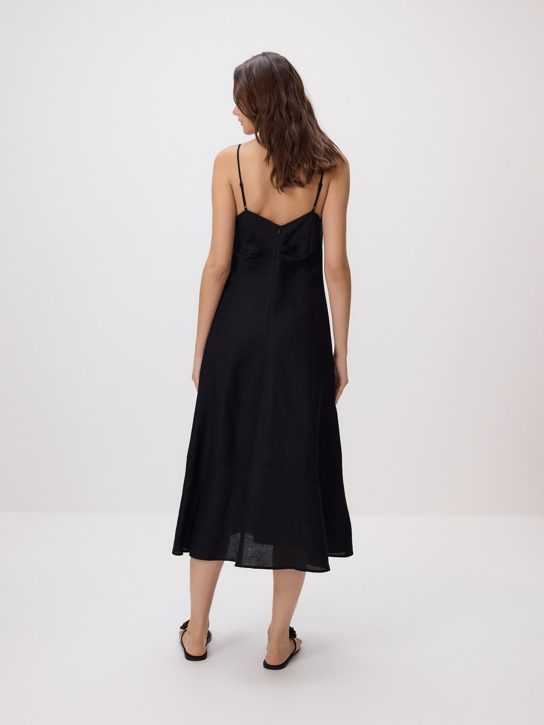 Black Linen Rich Dress, Black, medium