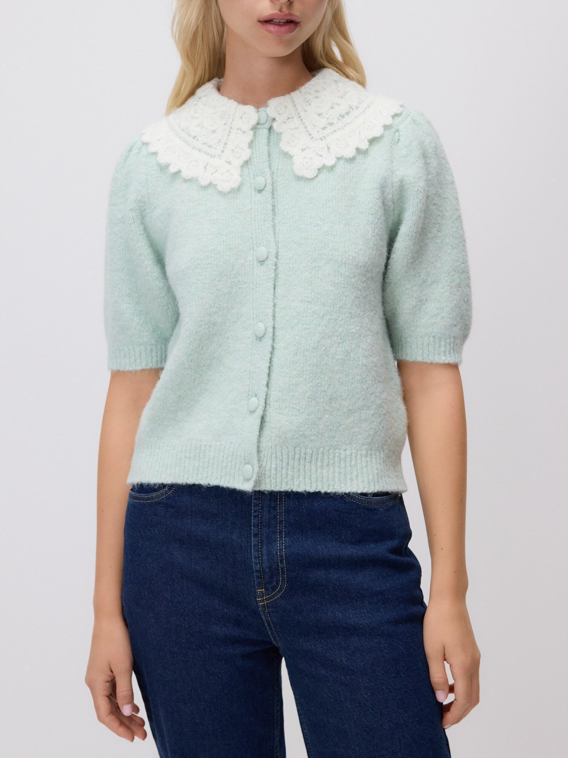 Green Cardigan With Decorative Collar, Green, large image number 1