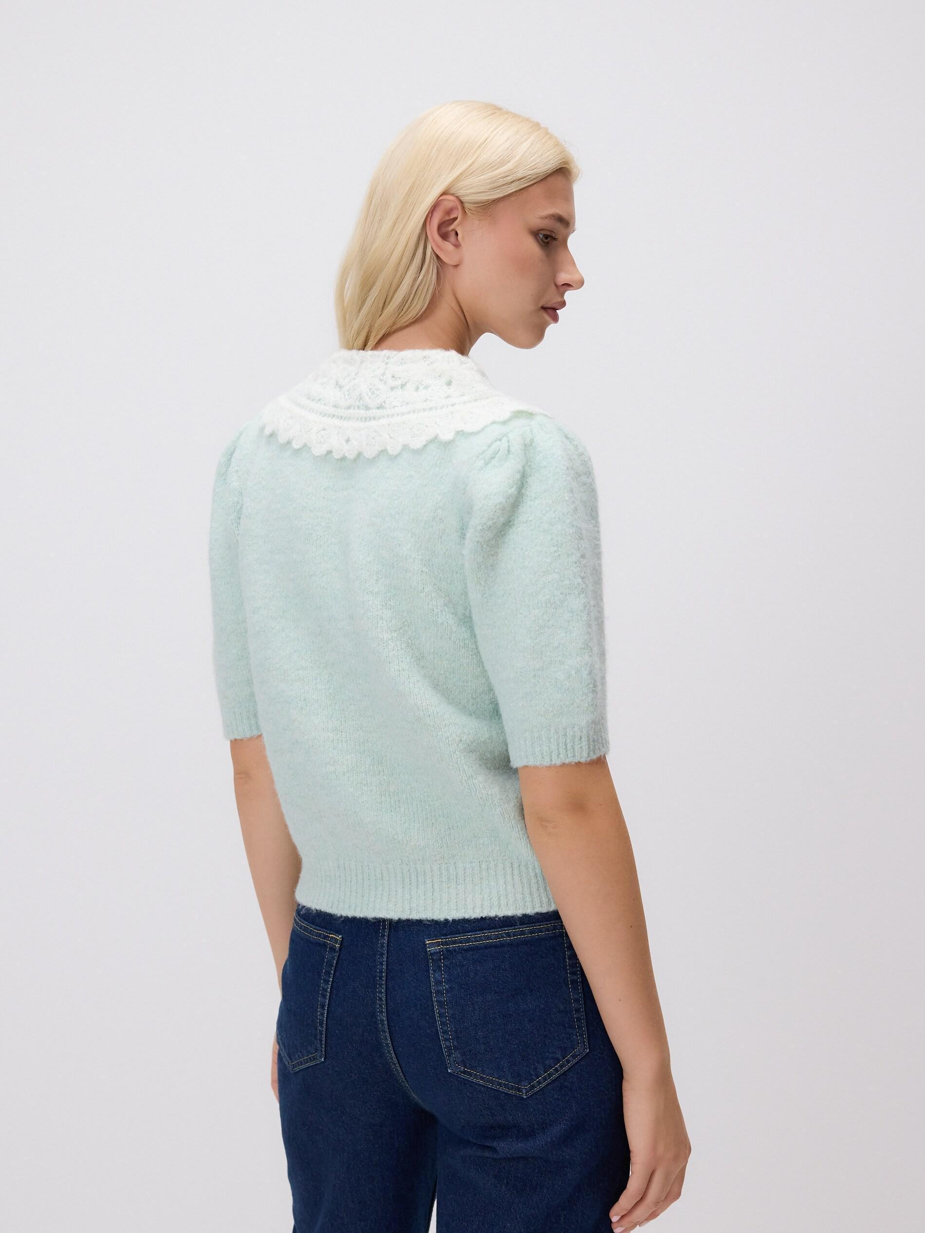 Green Cardigan With Decorative Collar, Green, large image number 3