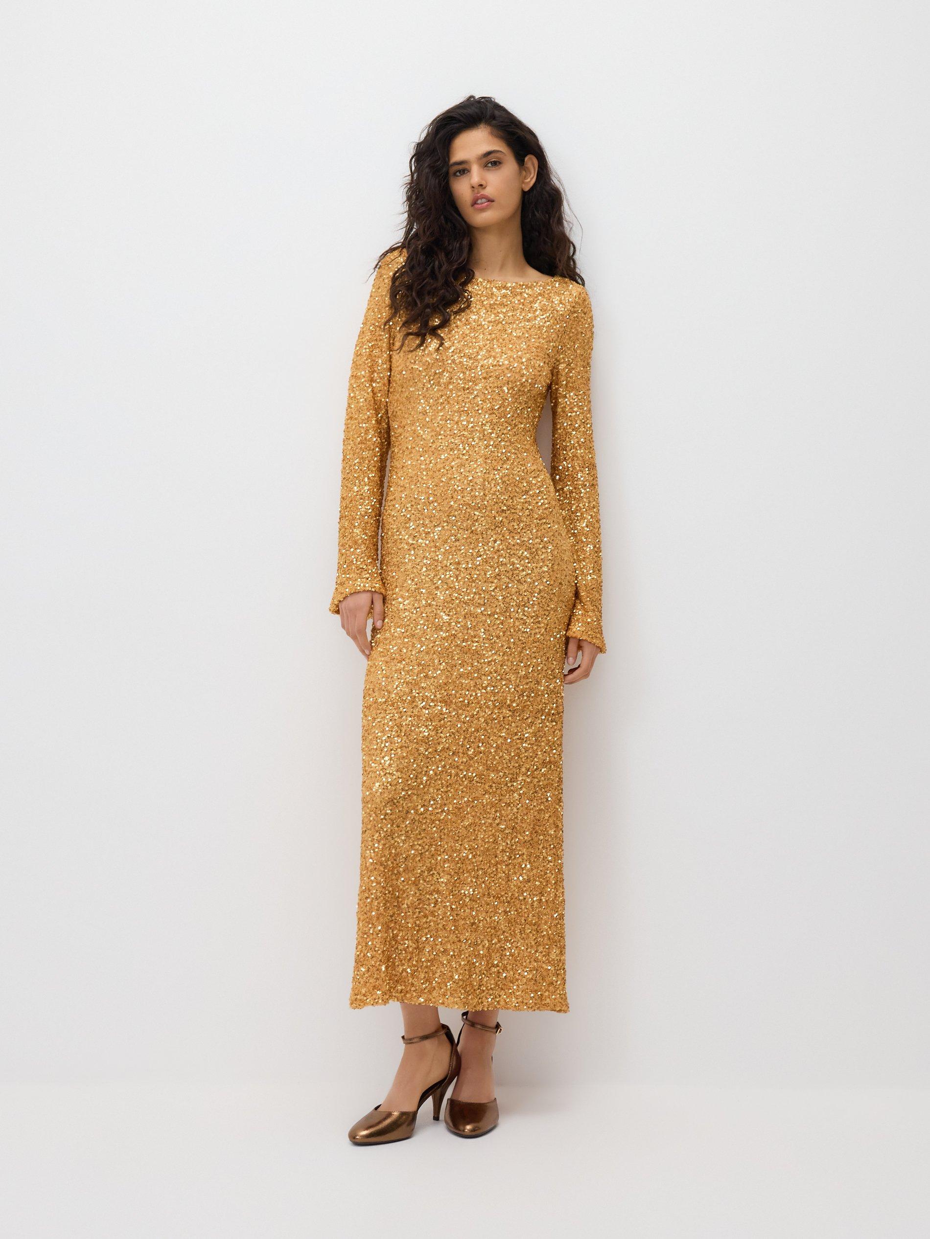 Gold Sequin Maxi Dress, Golden, medium