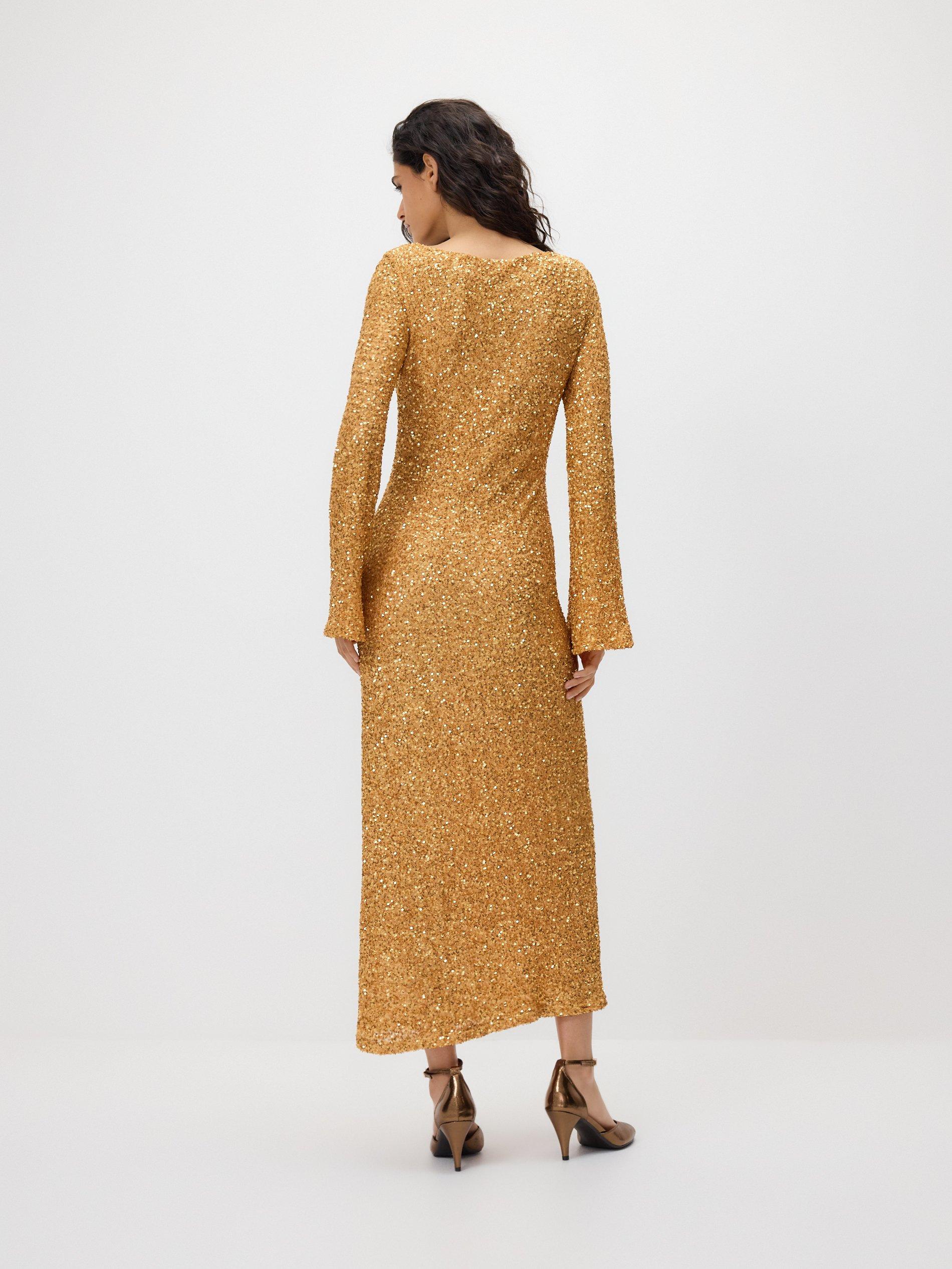 Gold Sequin Maxi Dress, Golden, medium