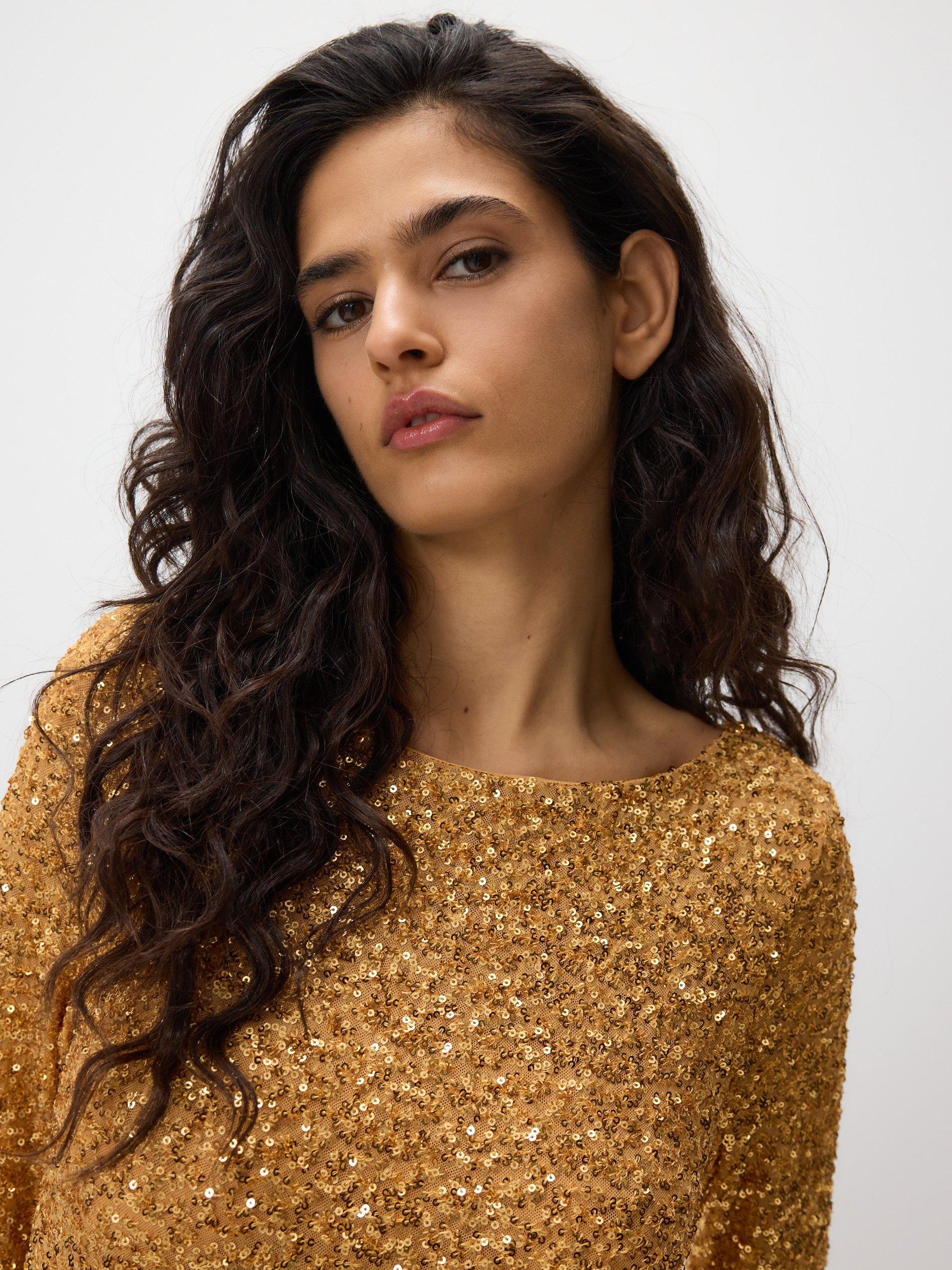 Gold Sequin Maxi Dress, Golden, large image number 2