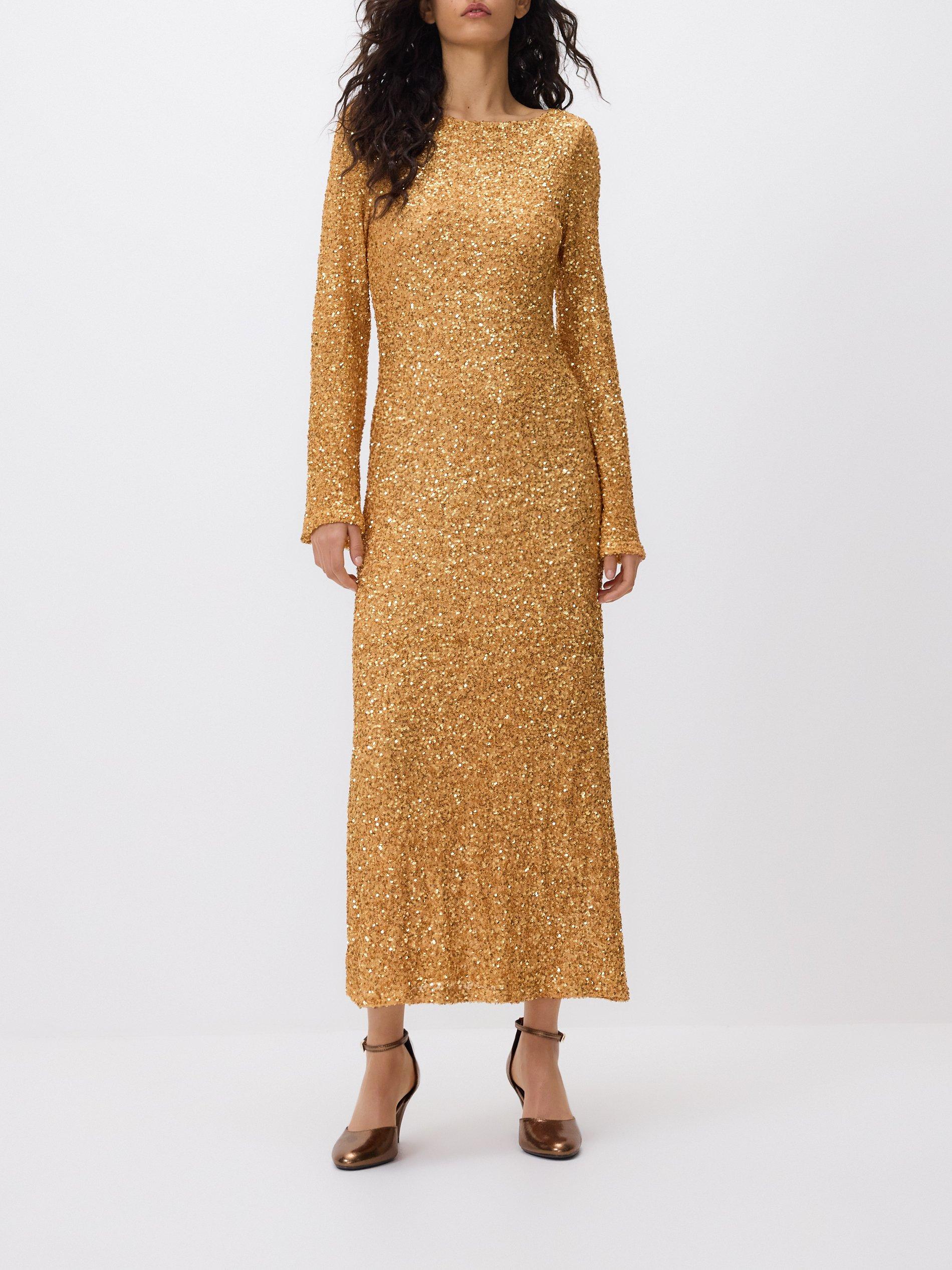 Gold Sequin Maxi Dress, Golden, large image number 3