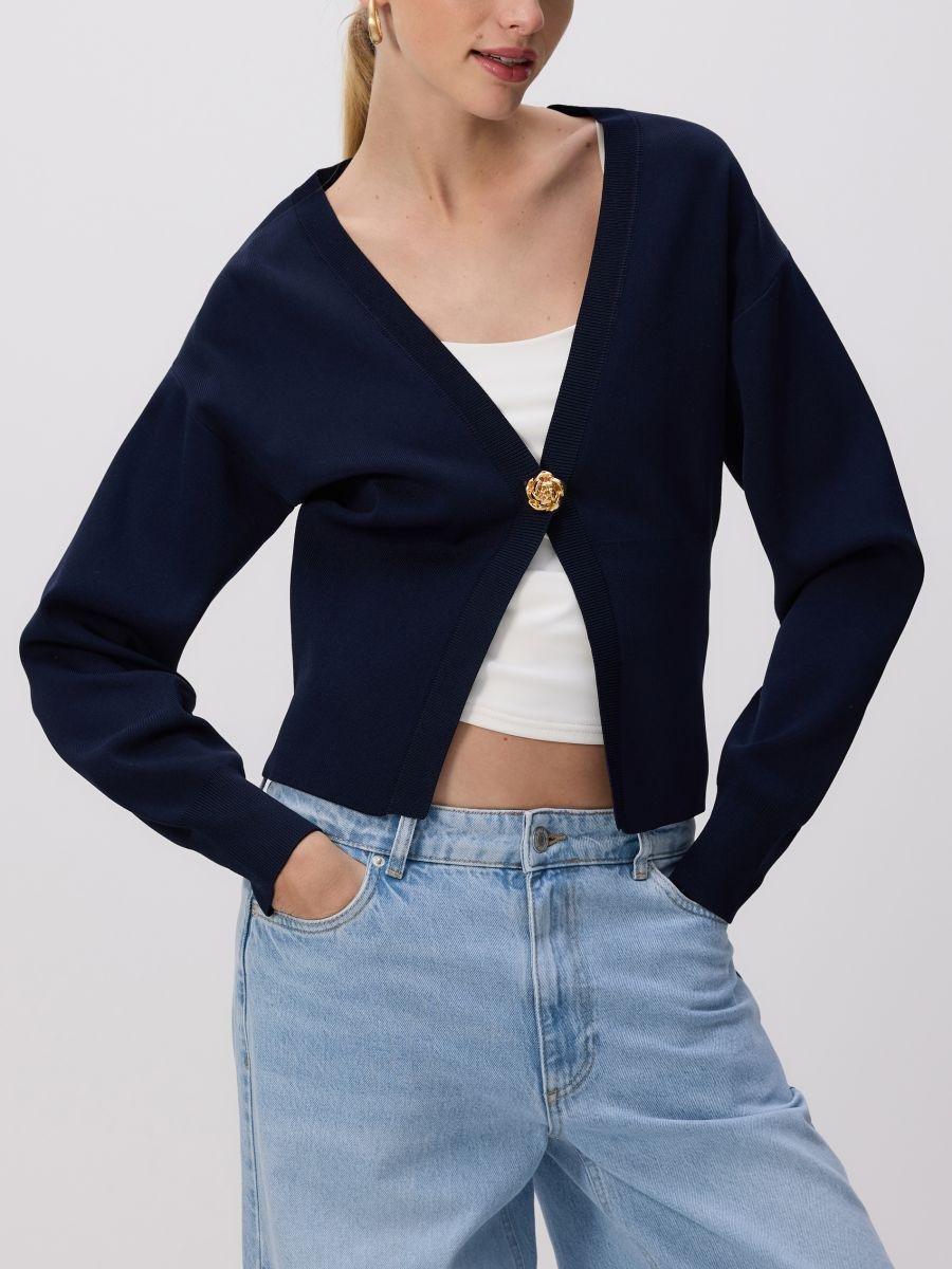 Navy Cardigan With Decorative Fastening, Navy, large image number 0