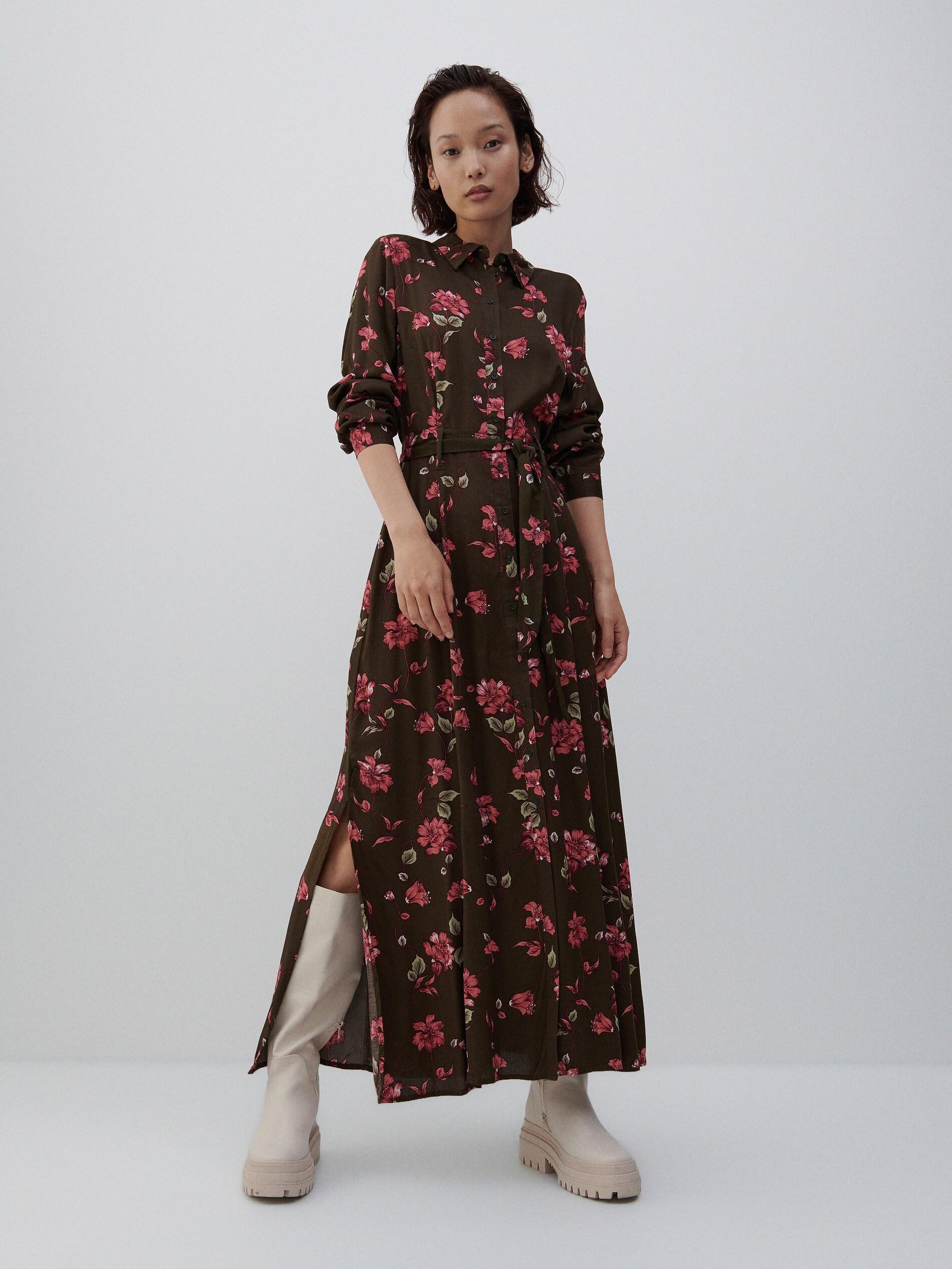 Brown Patterned Maxi Dress, Women, , large image number 0
