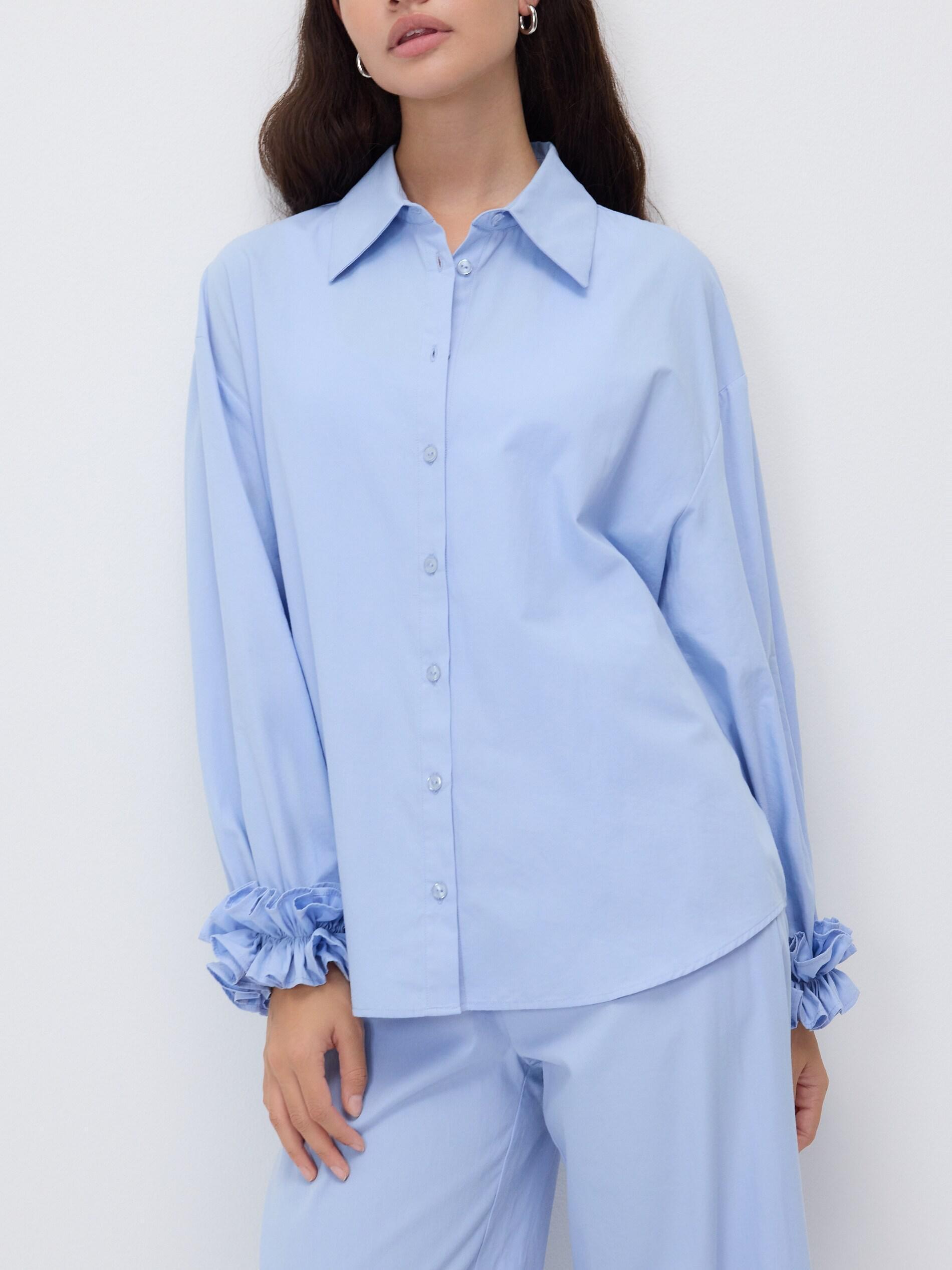 Blue Shirt With Decorative Ruffles, Blue, large image number 0