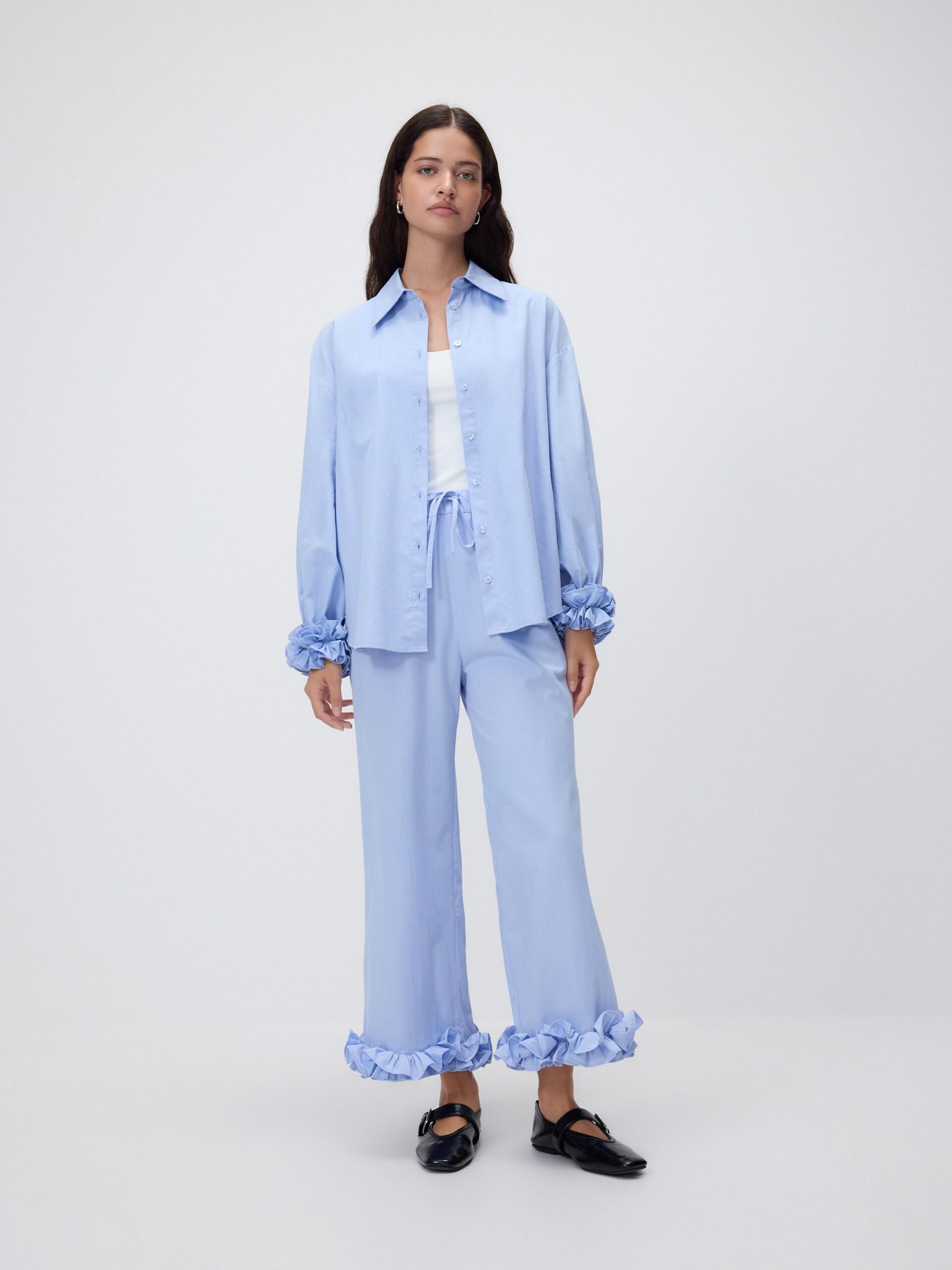 Blue Shirt With Decorative Ruffles, Blue, large image number 1