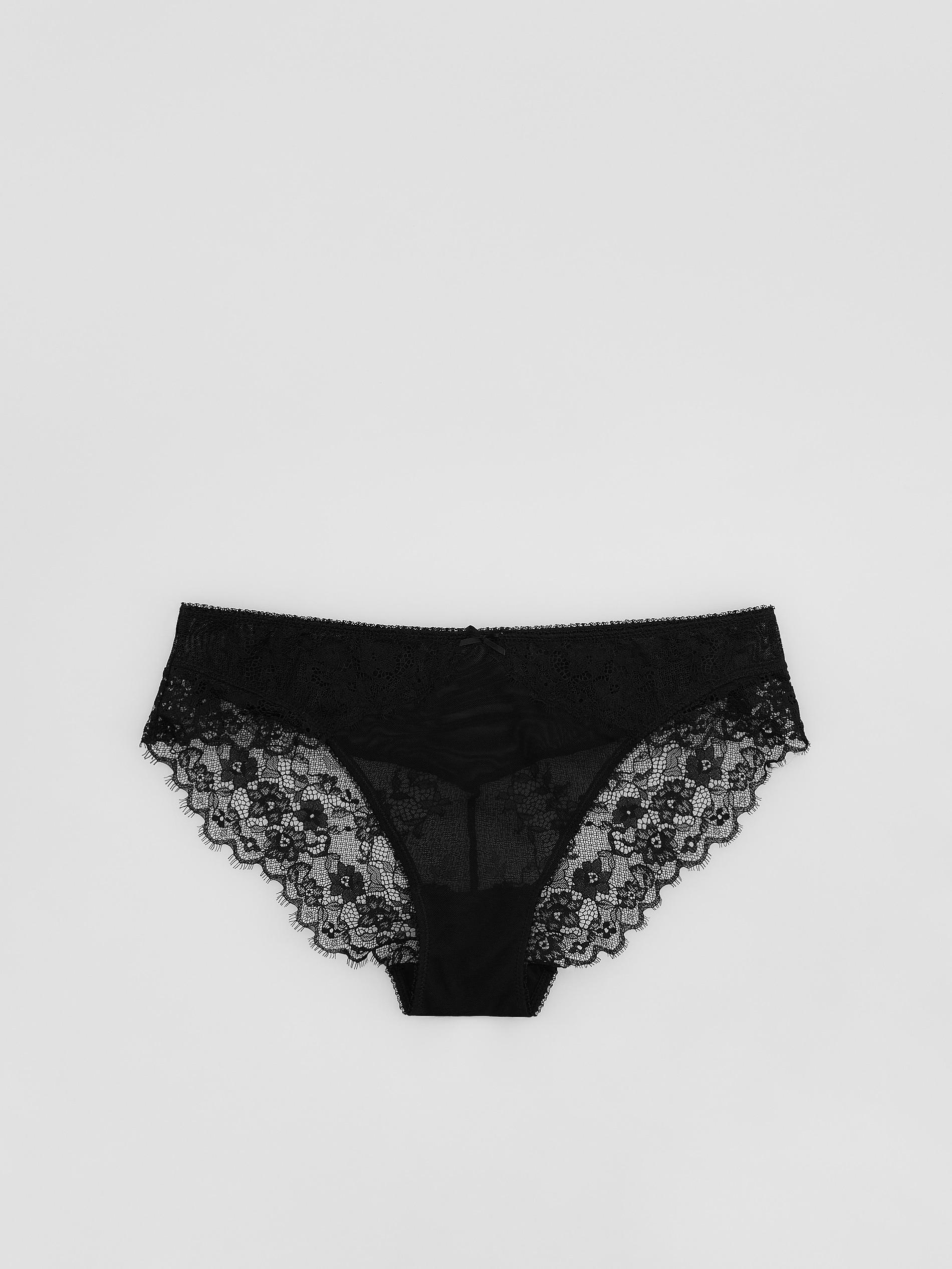 Black Lace Bikini Briefs, Black, large image number 1