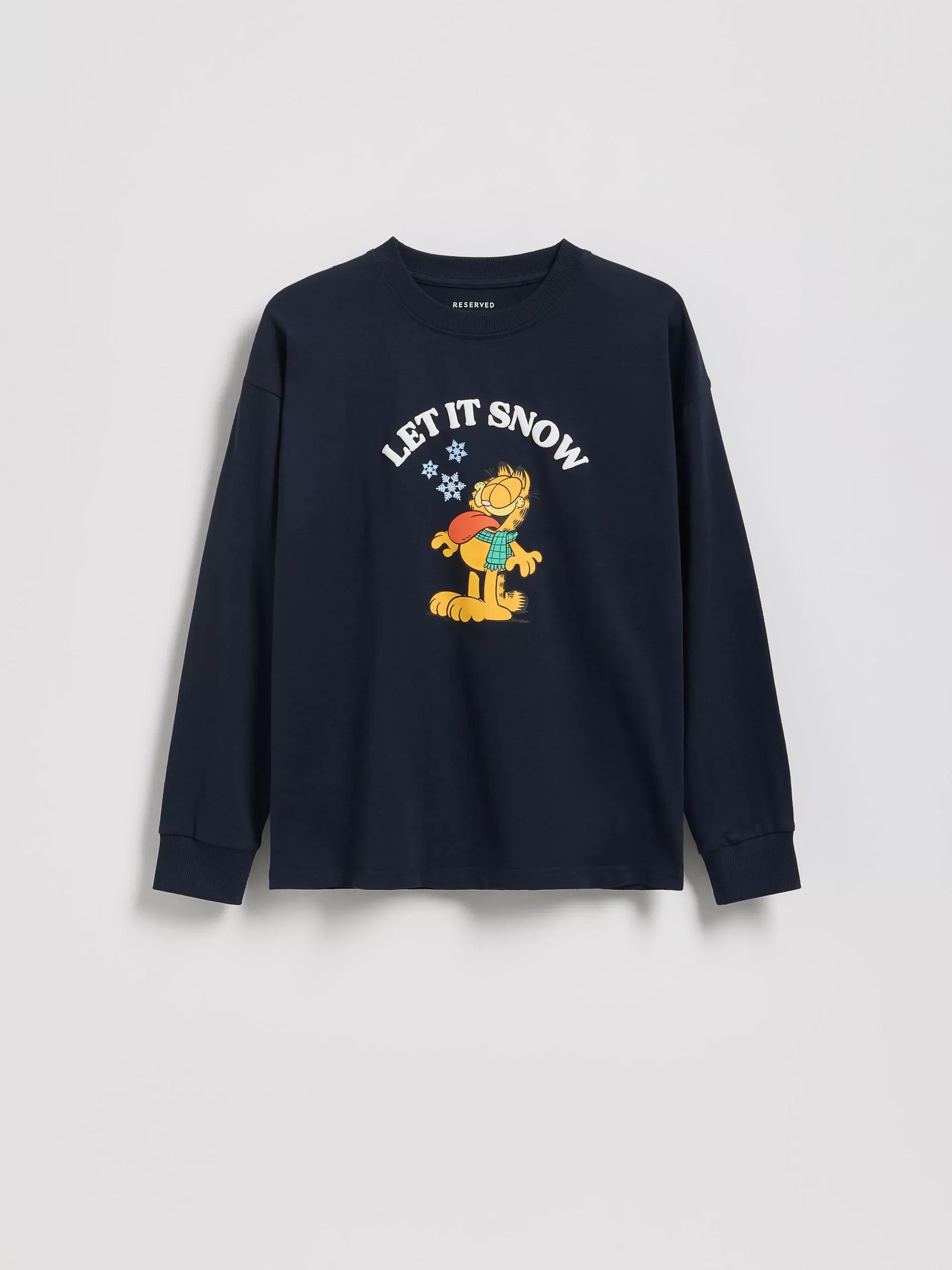 Navy Long Sleeve Garfield Top, Navy, large image number 0