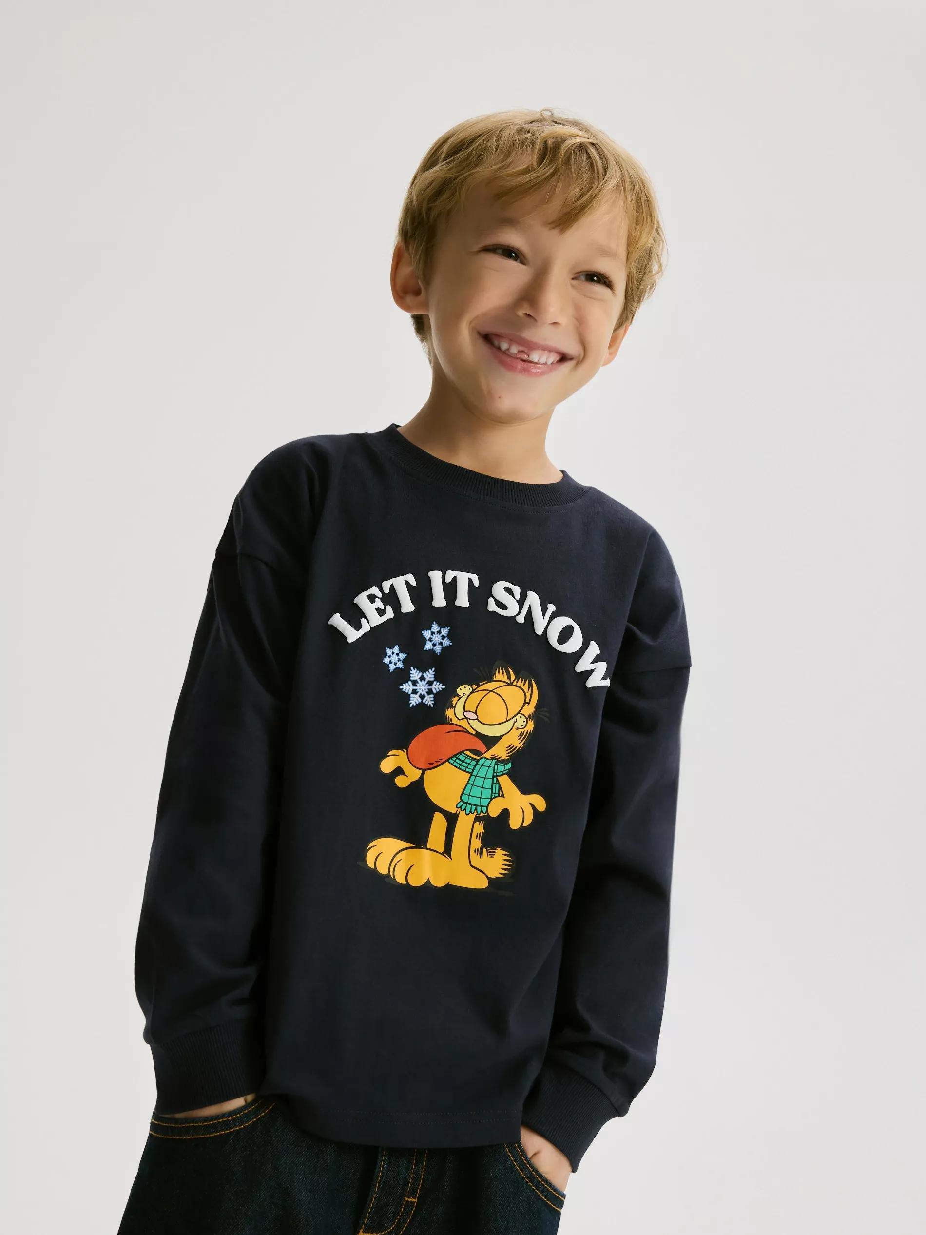Navy Long Sleeve Garfield Top, Navy, large image number 2