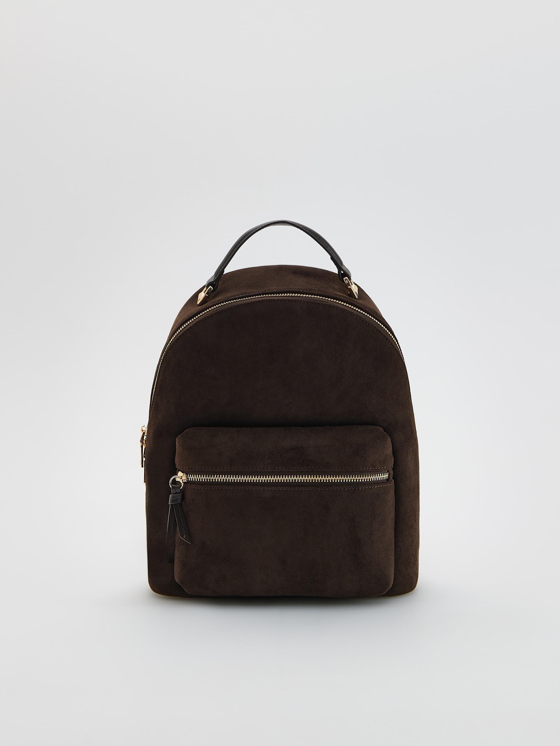 Brown Faux Suede Backpack, Brown, medium