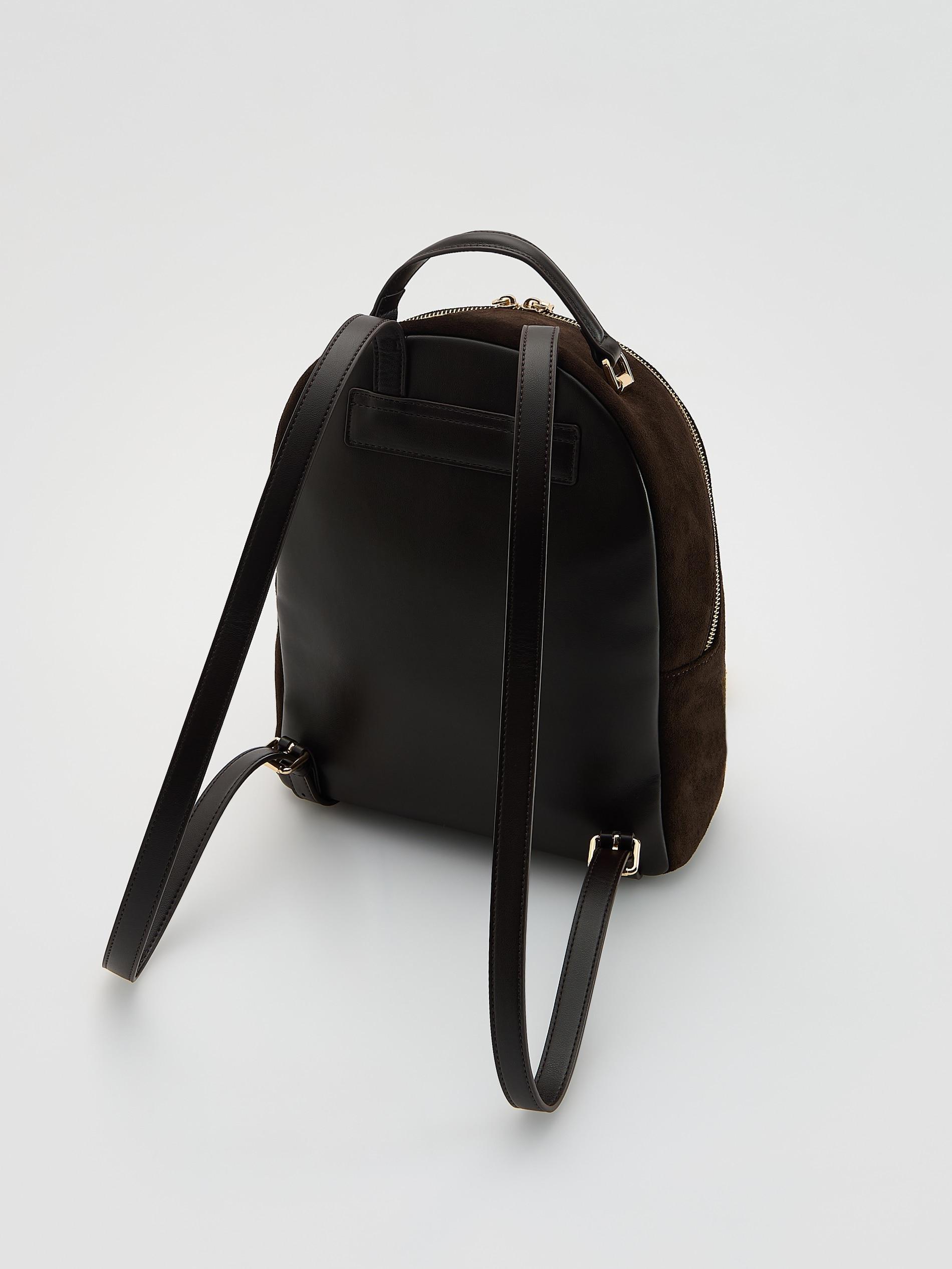 Brown Faux Suede Backpack, Brown, large image number 1