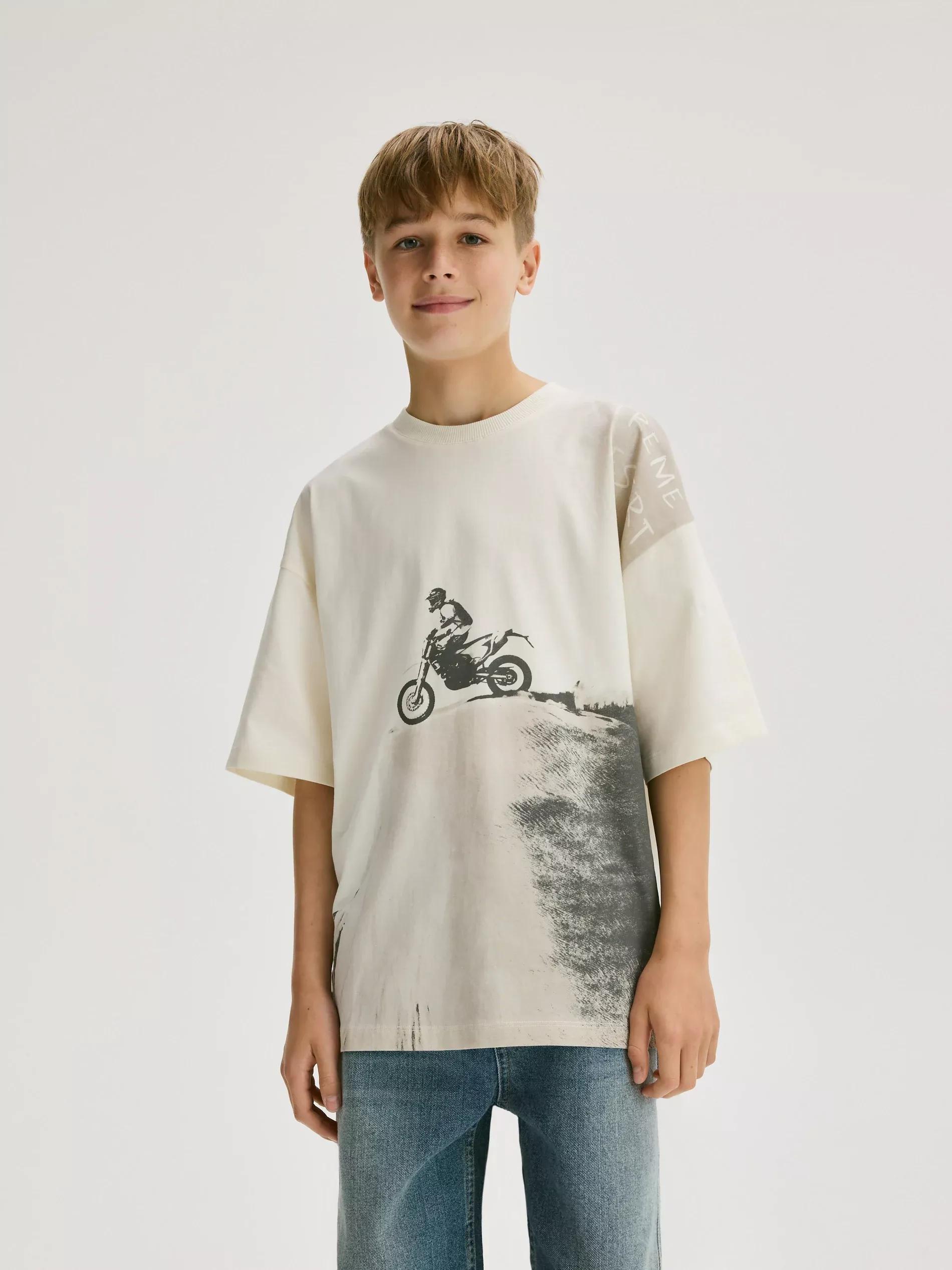 Cream Cotton T-Shirt With Print, , large image number 0