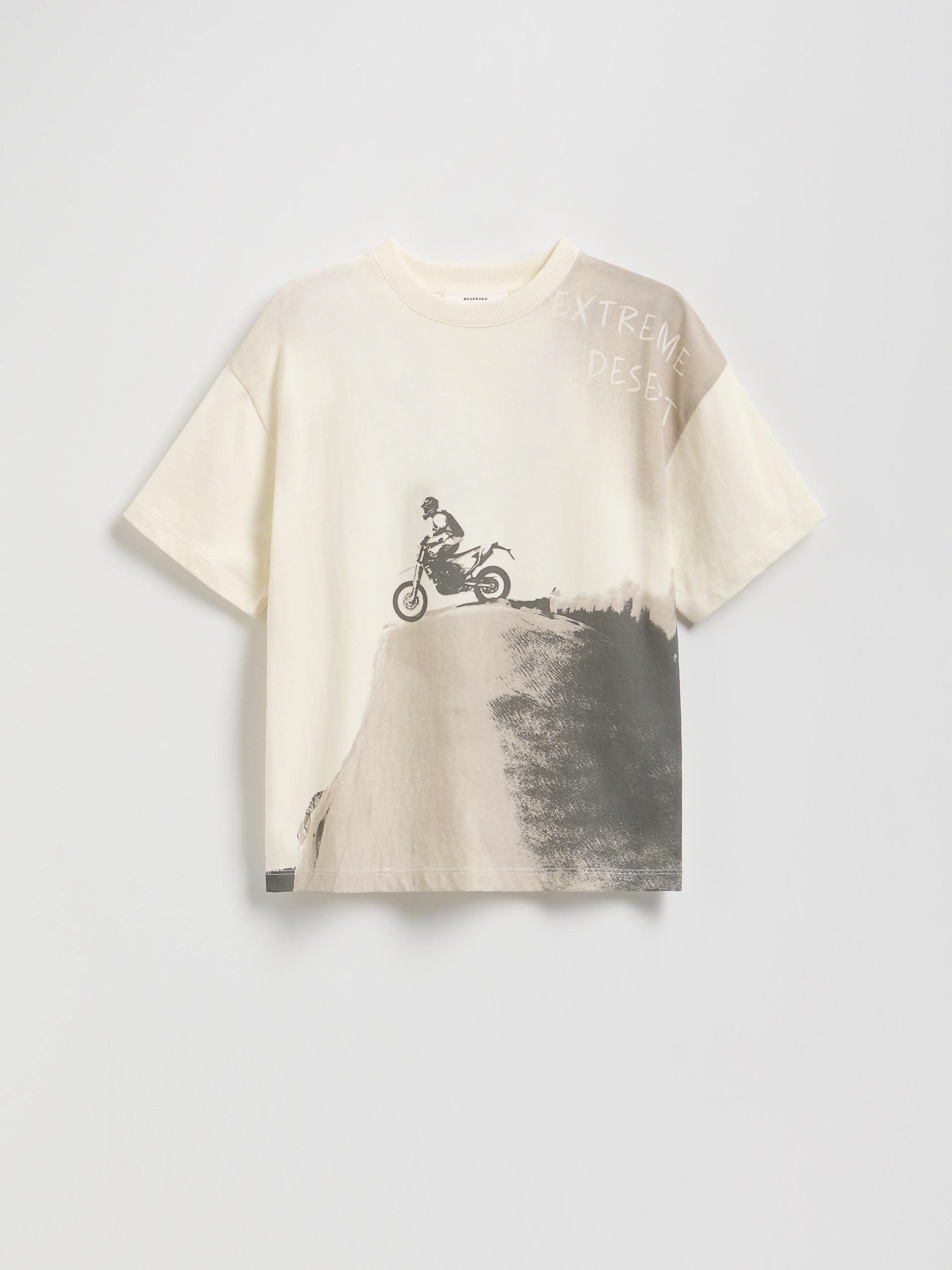 Cream Cotton T-Shirt With Print, , large image number 1