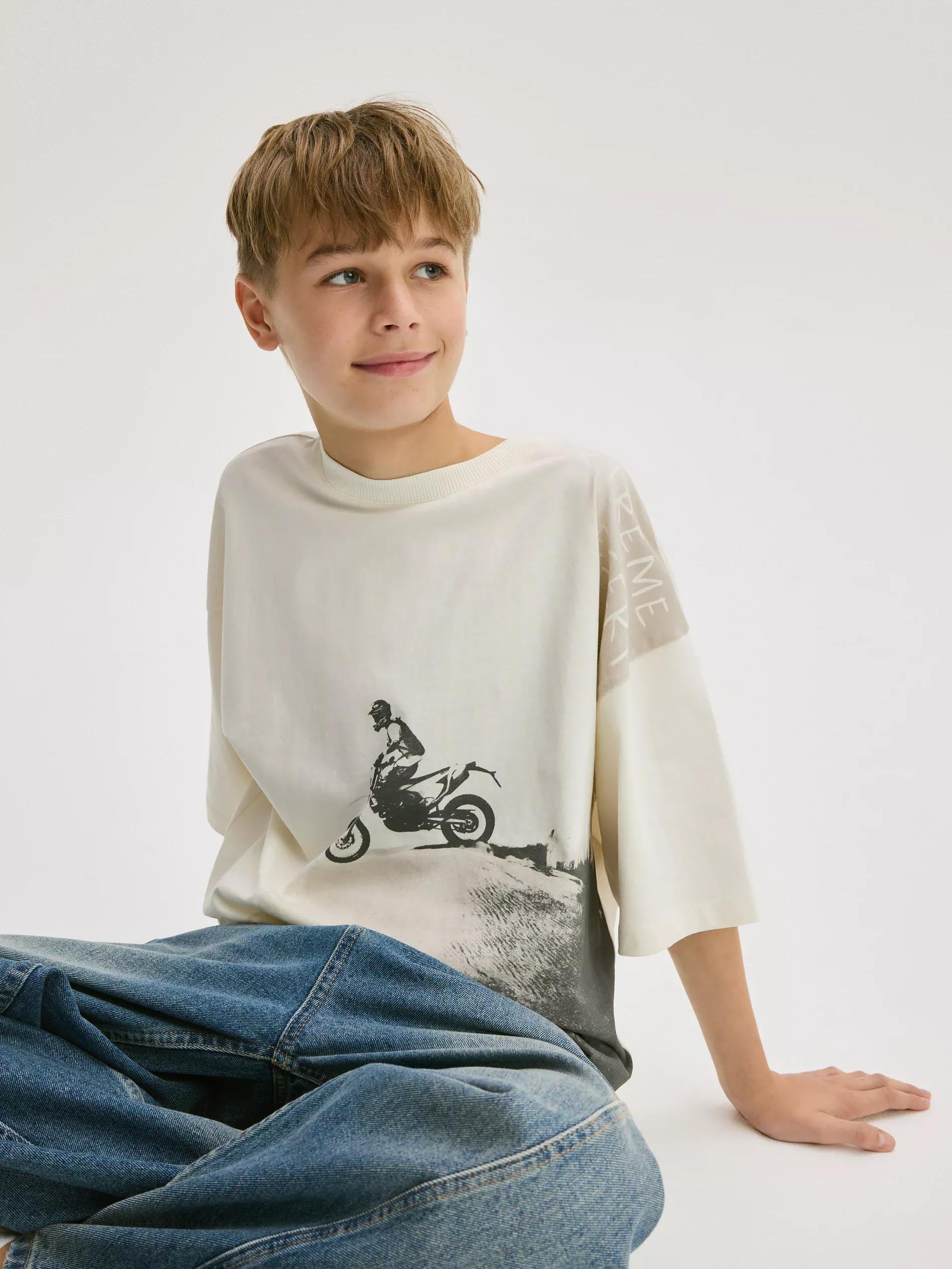 Cream Cotton T-Shirt With Print, , large image number 3