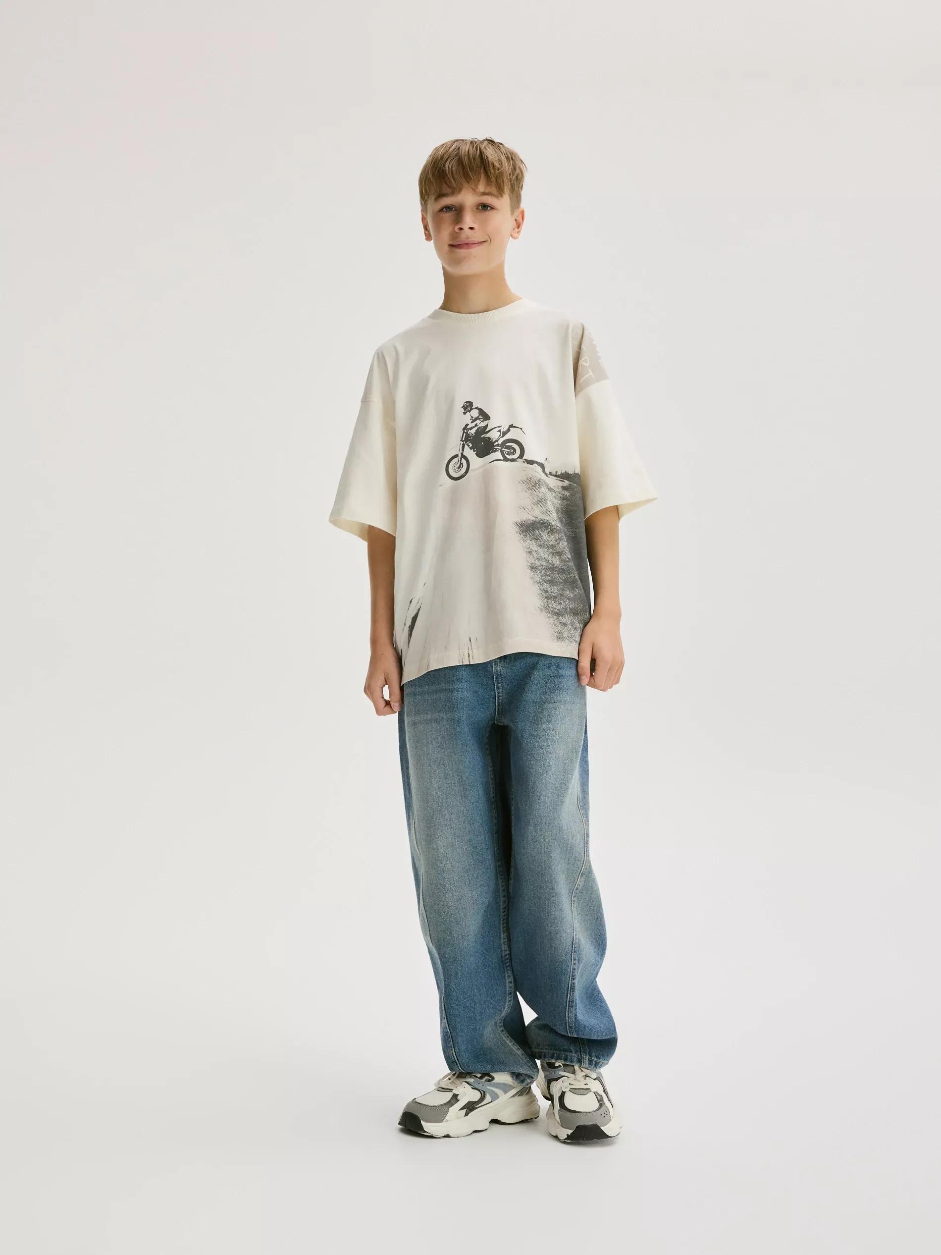 Cream Cotton T-Shirt With Print, , large image number 4