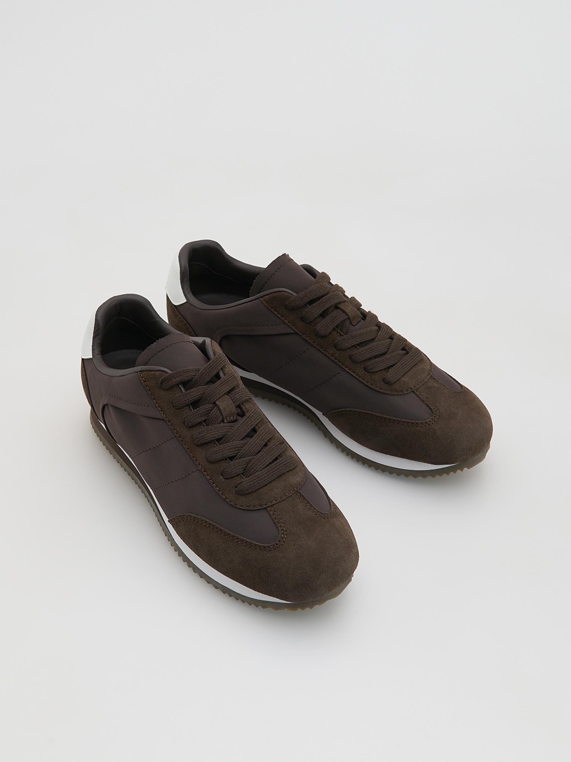 Brown Combined Materials Sneakers, Brown, medium