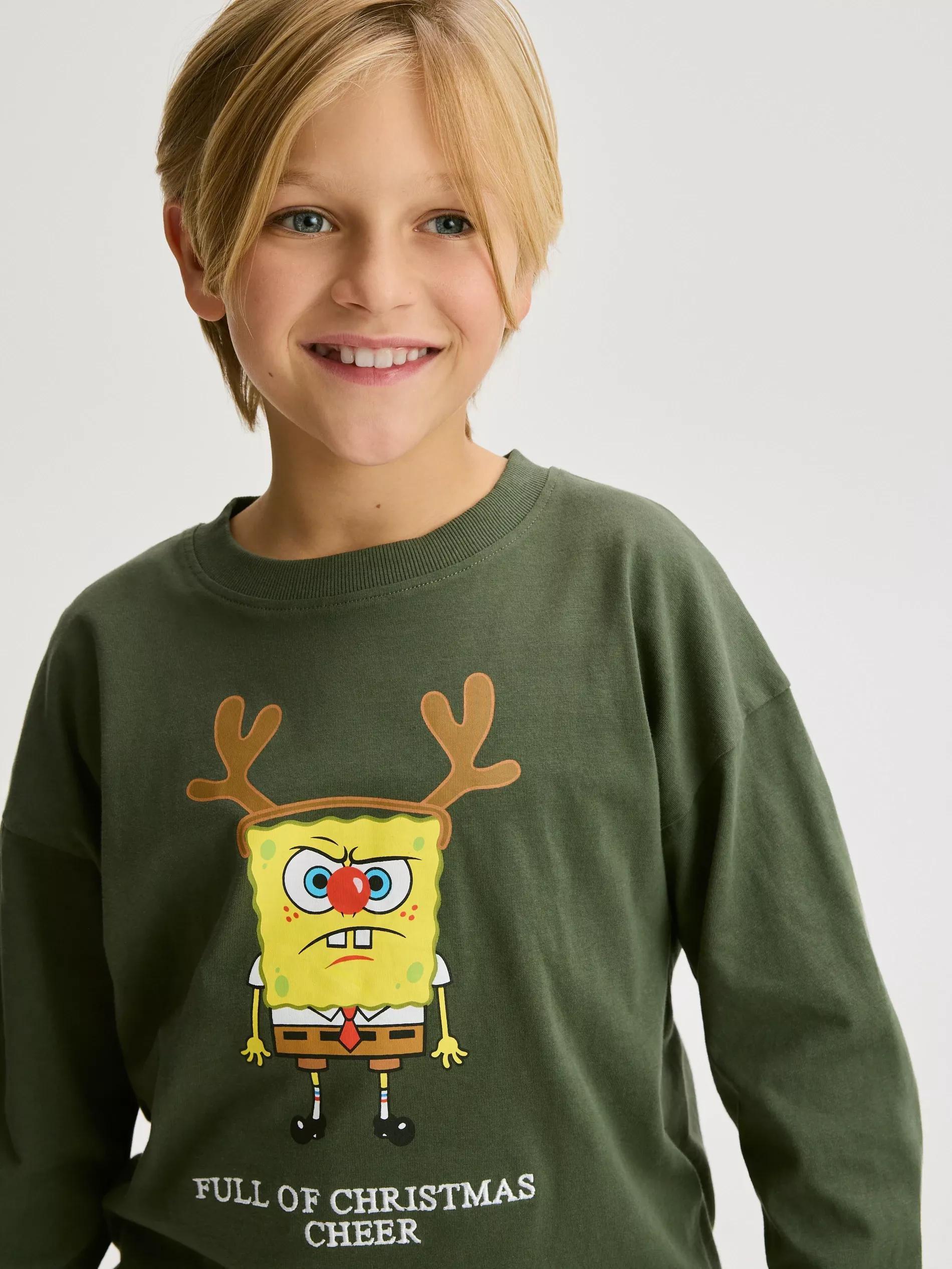 Green SpongeBob Long Sleeve T-Shirt, Khaki, large image number 0