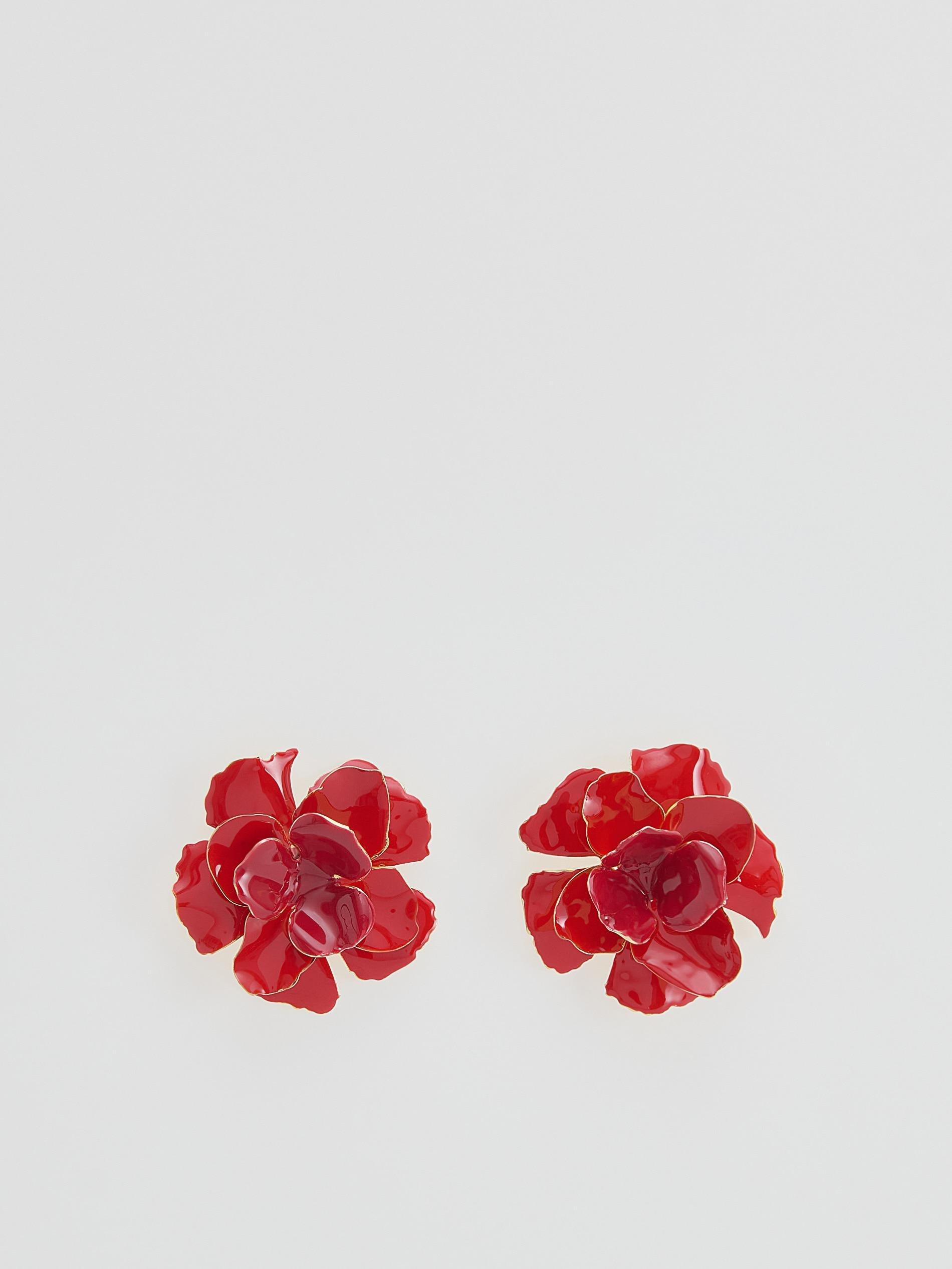 Red Flower-Shaped Earrings, Red, medium