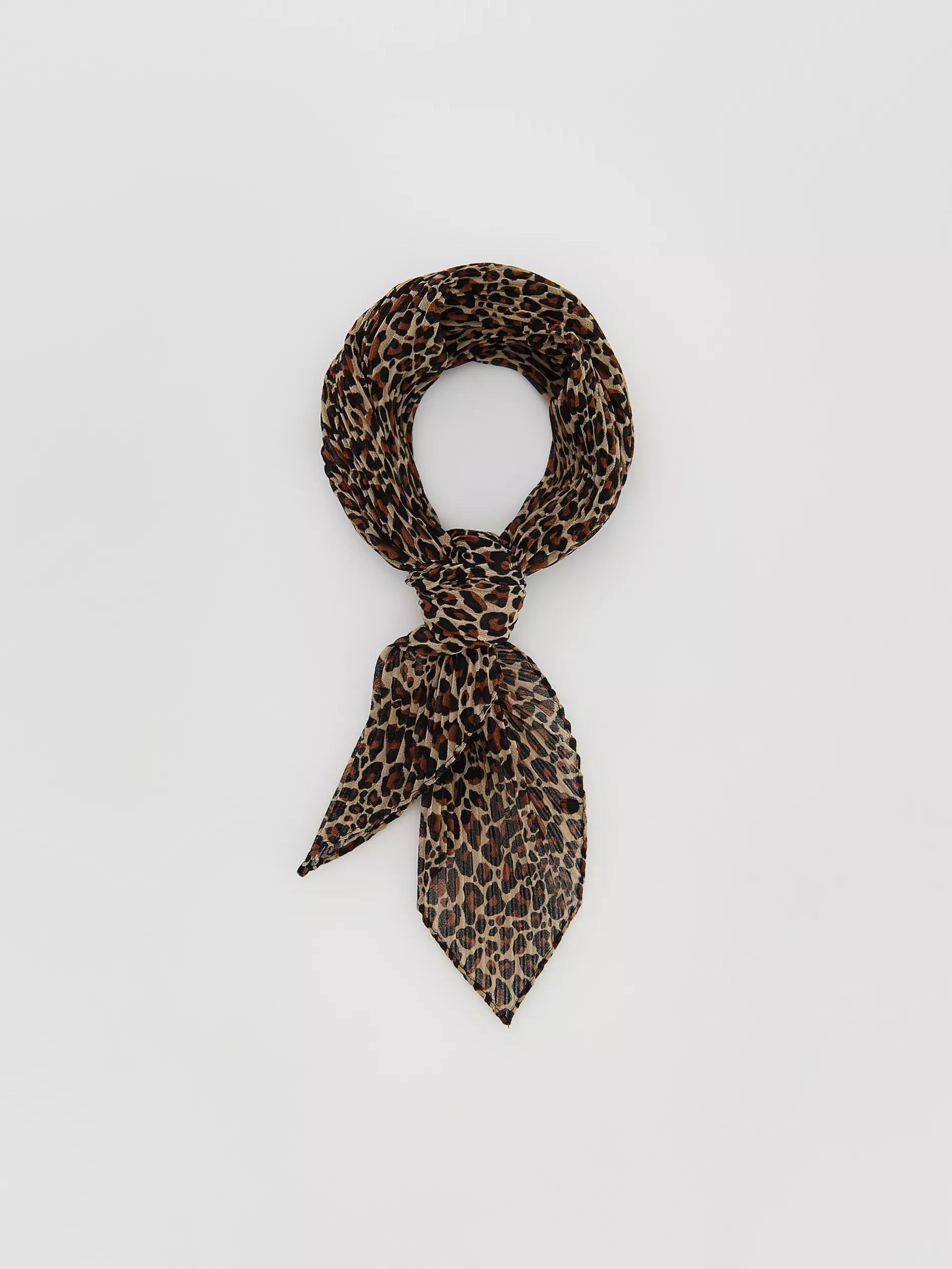 Brown Pleated Scarf, Brown, medium