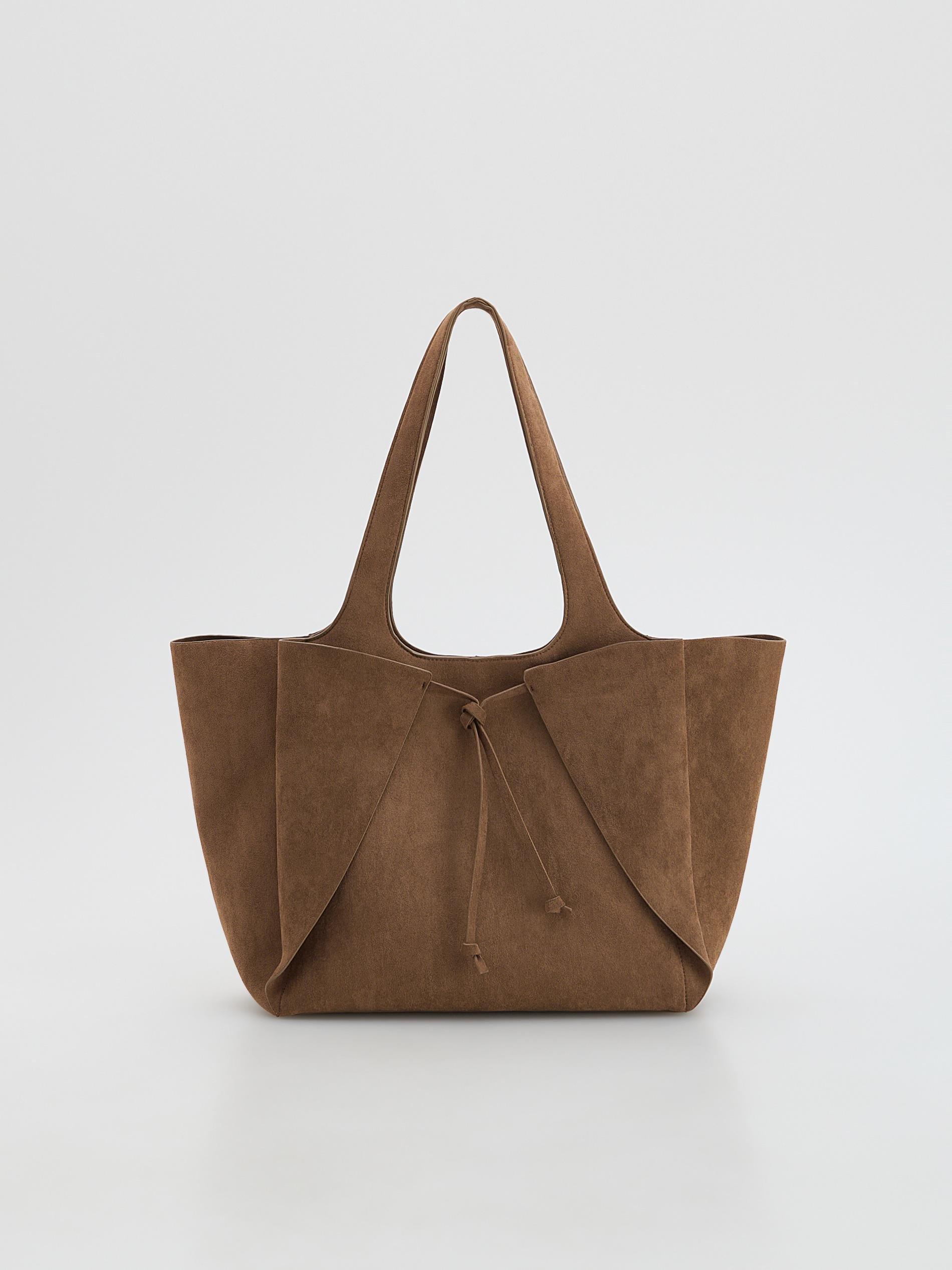 Beige Faux Suede Shopper Bag, Beige, large image number 1