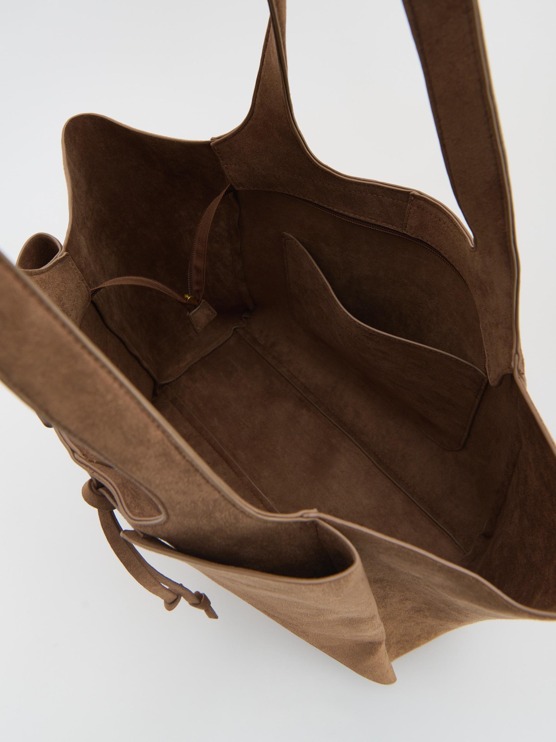Beige Faux Suede Shopper Bag, Beige, large image number 3