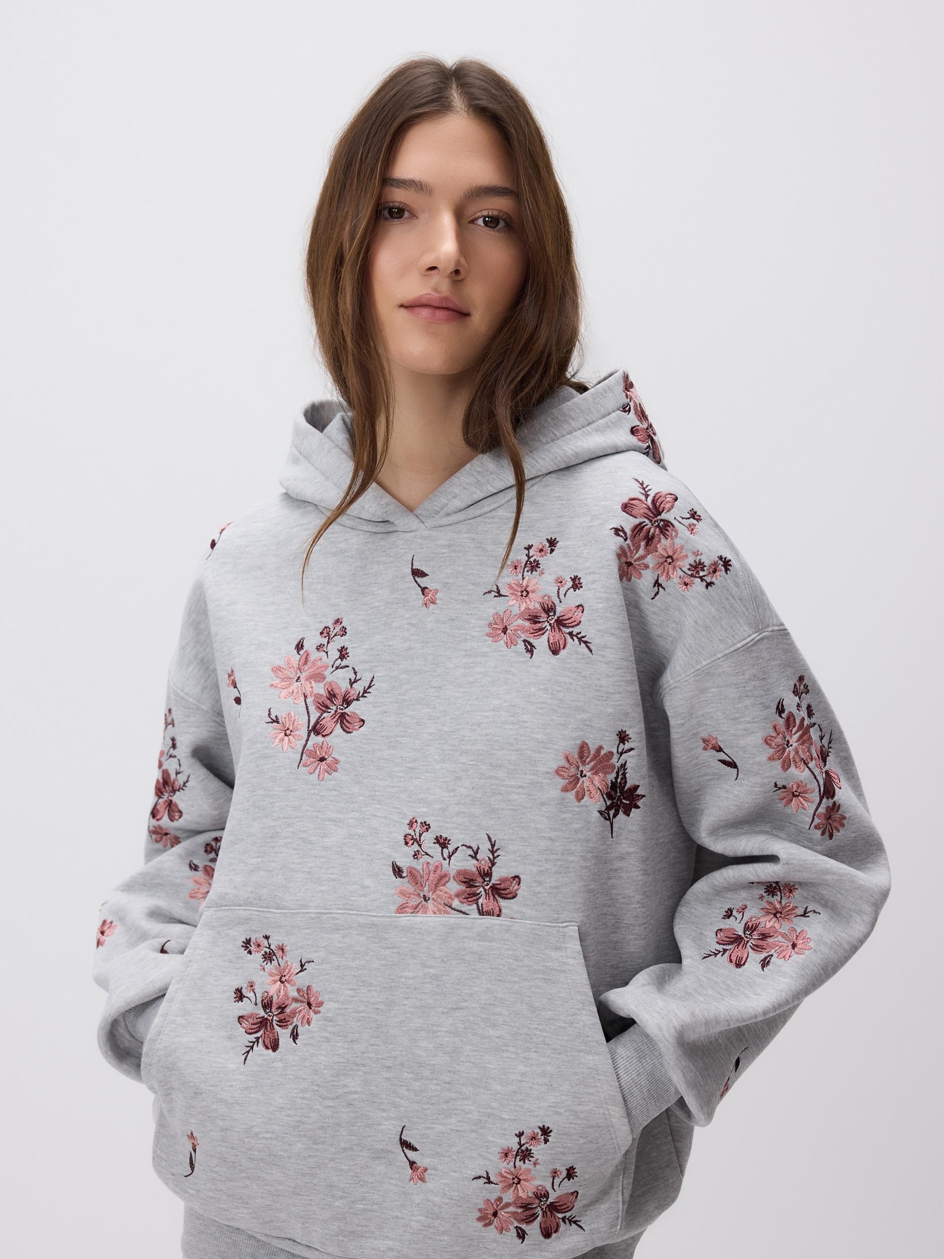 Grey Embroidered Sleeve Sweatshirt, Light grey, large image number 0