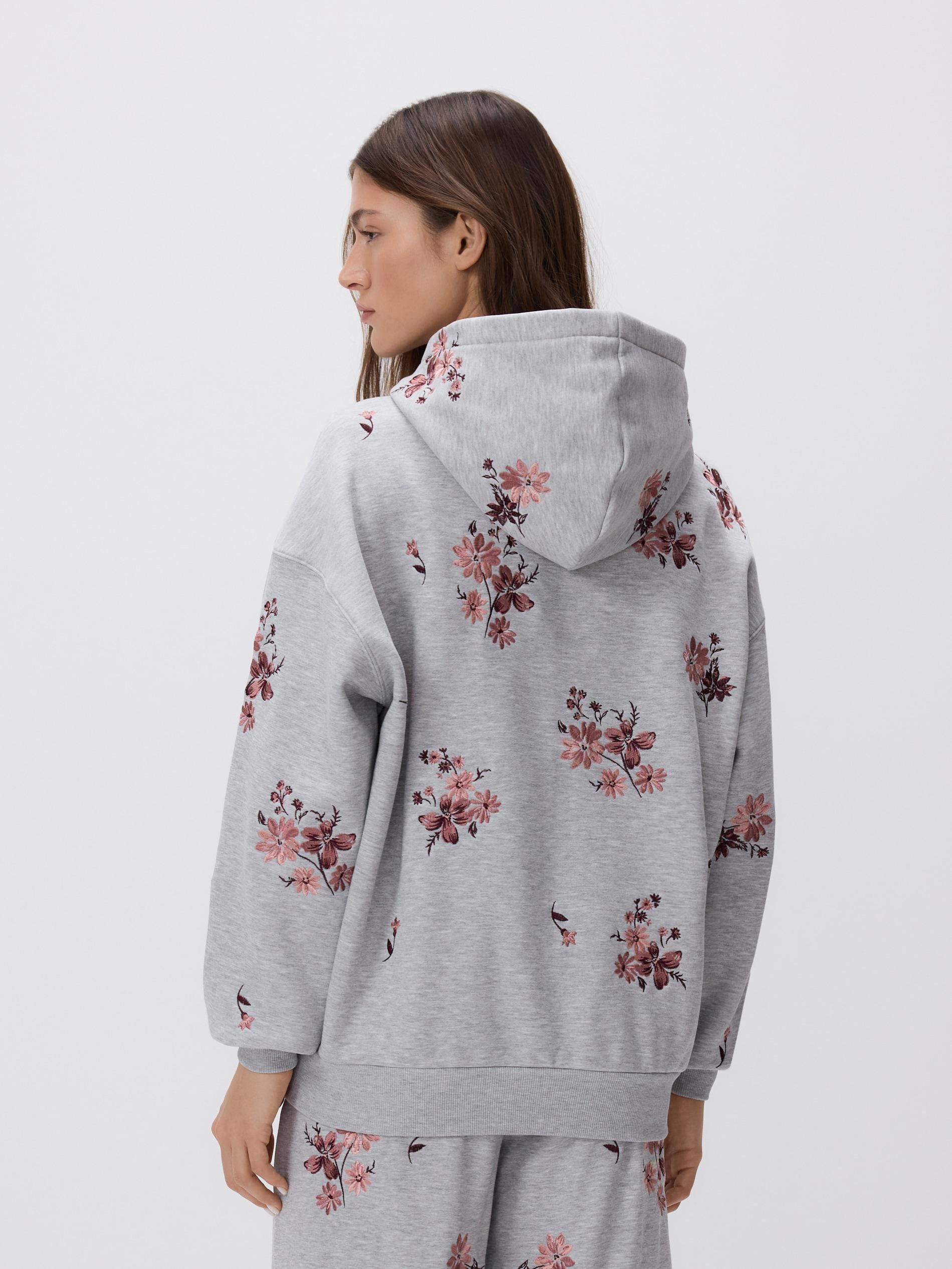 Grey Embroidered Sleeve Sweatshirt, Light grey, large image number 1