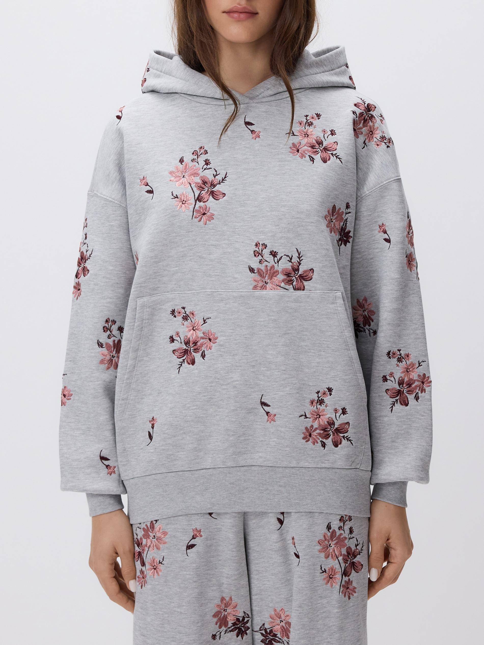 Grey Embroidered Sleeve Sweatshirt, Light grey, medium