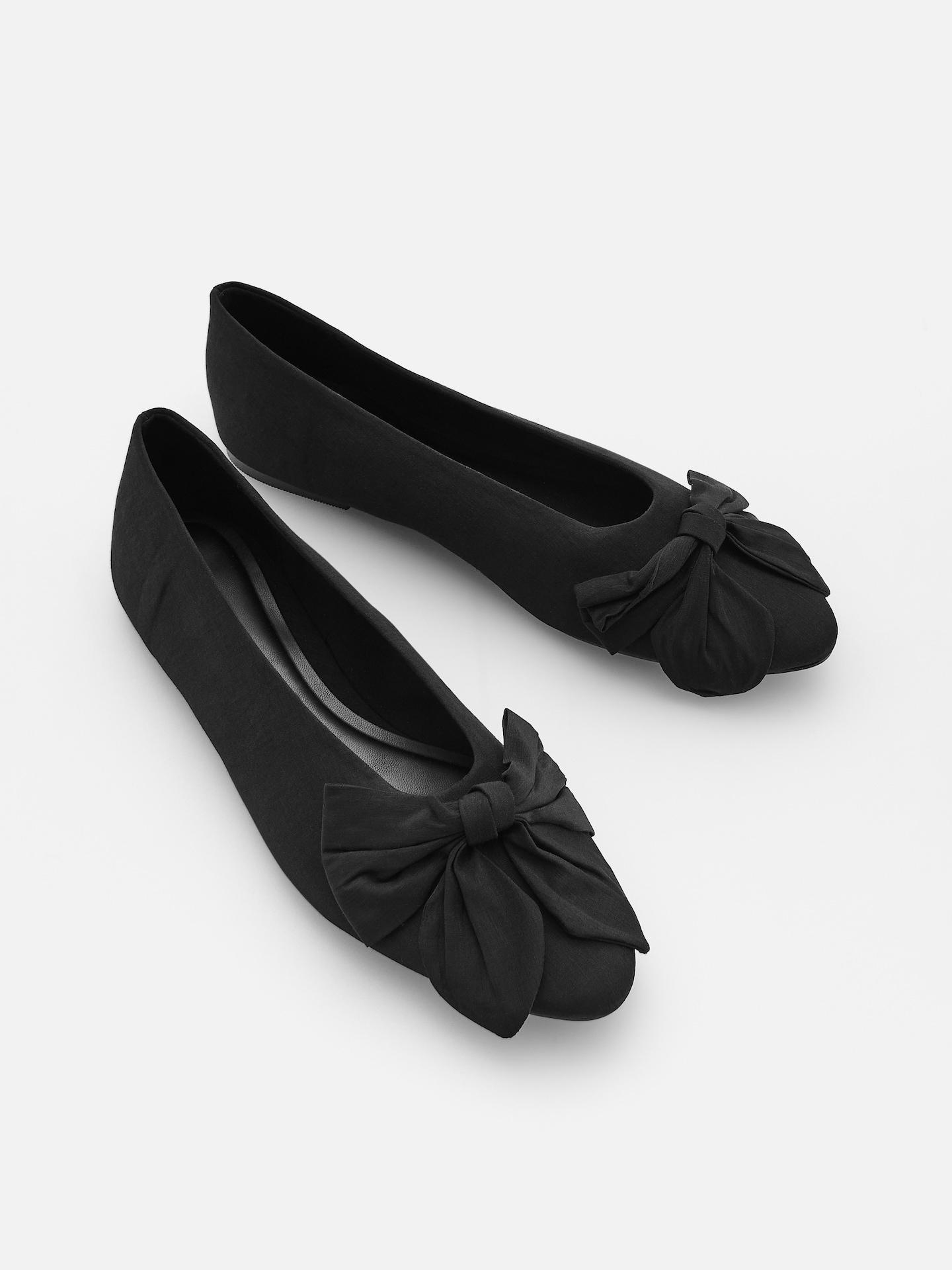 Black Ballerinas With Bow Detail, Black, medium