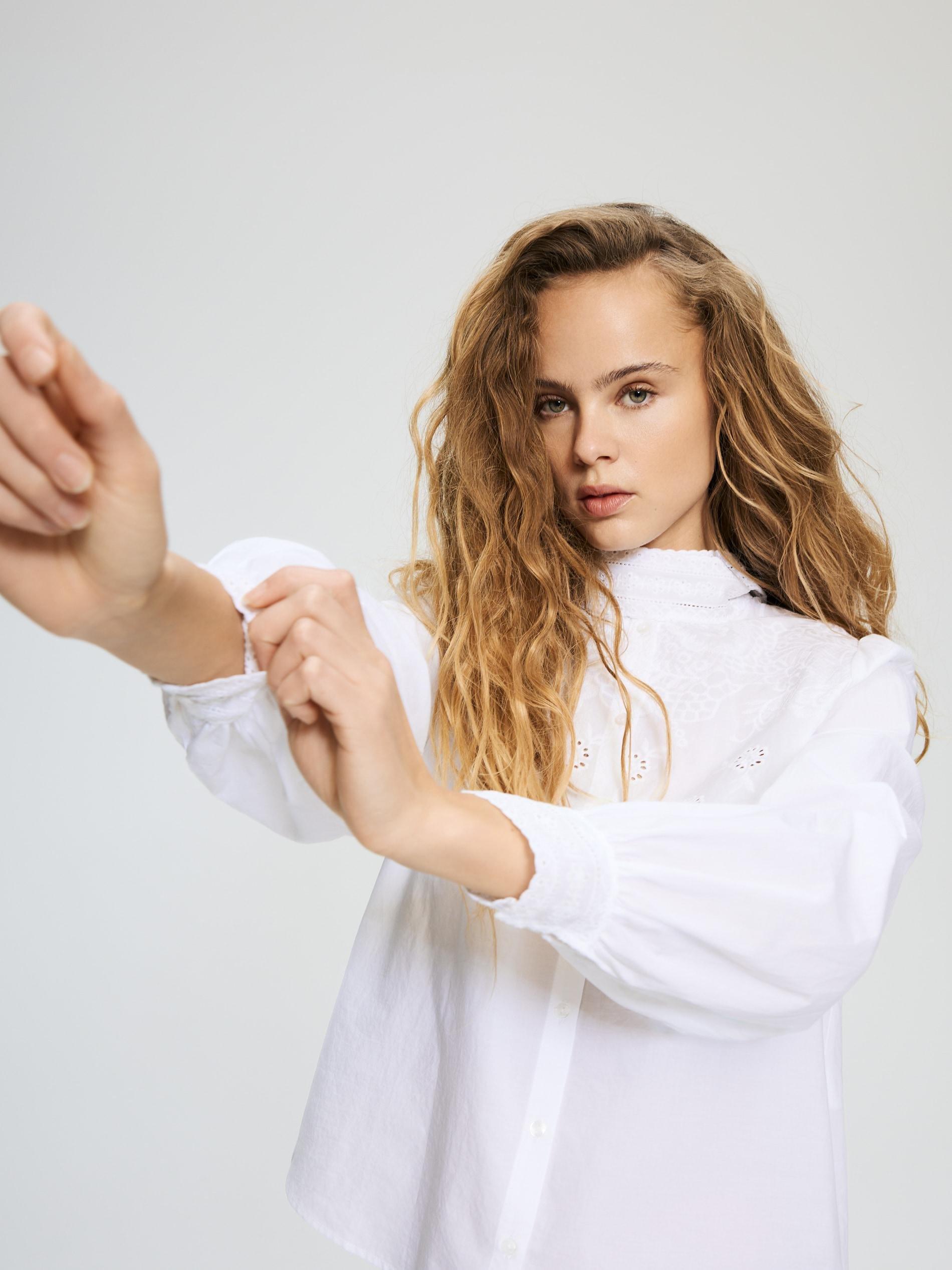 White Cotton Blouse With Tie Detail, White, large image number 4