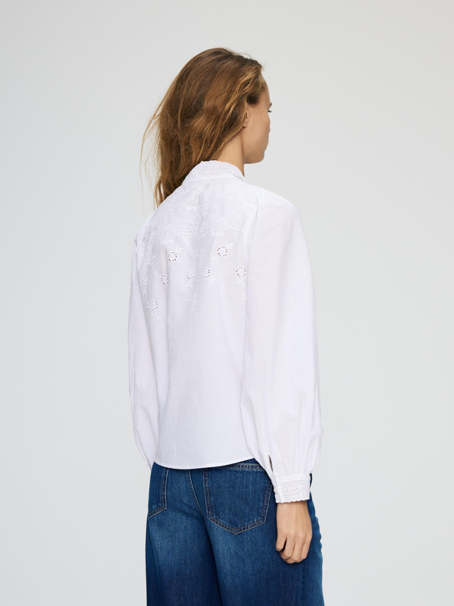White Cotton Blouse With Tie Detail, White, large image number 5