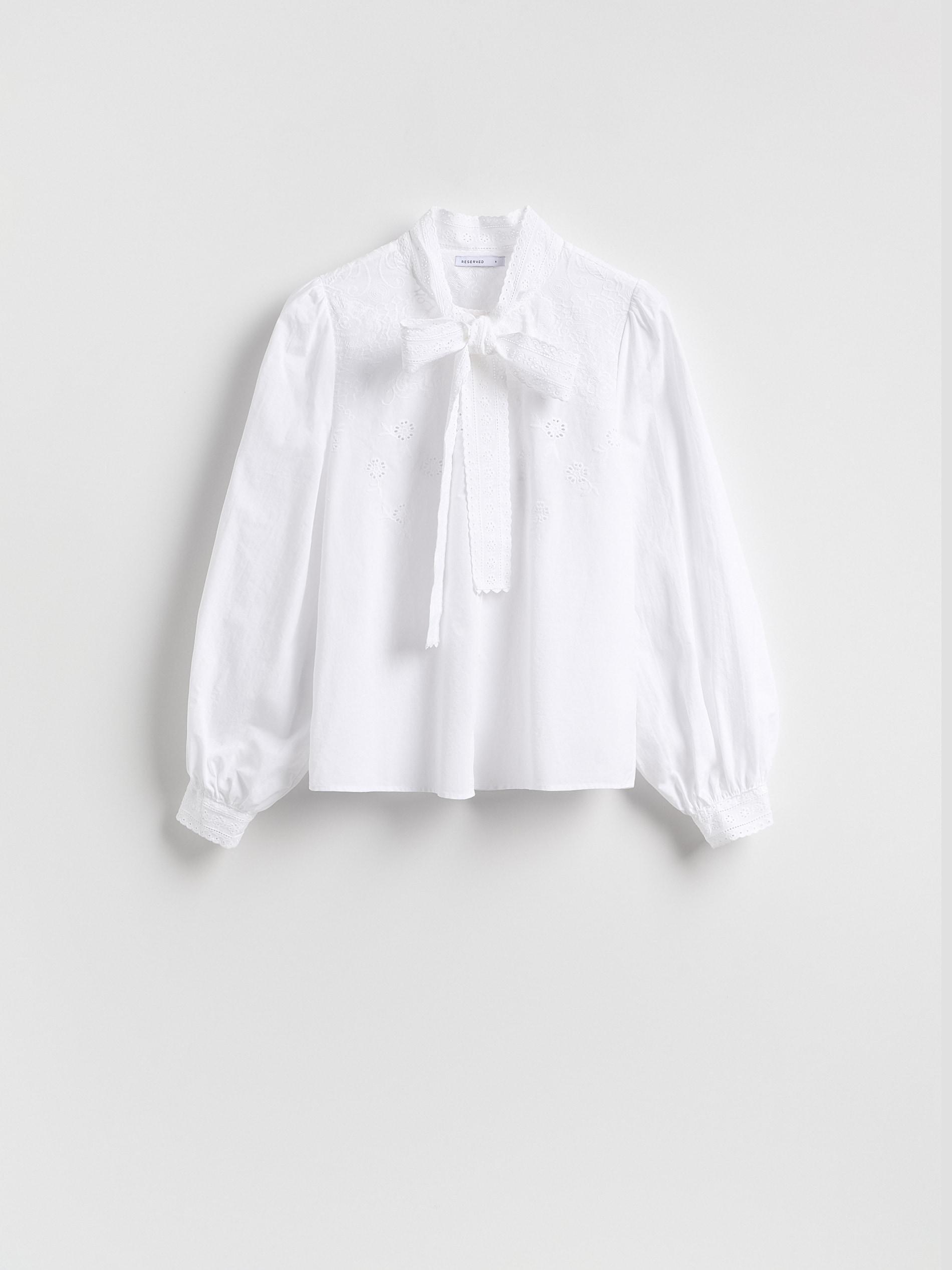 White Cotton Blouse With Tie Detail, White, large image number 6