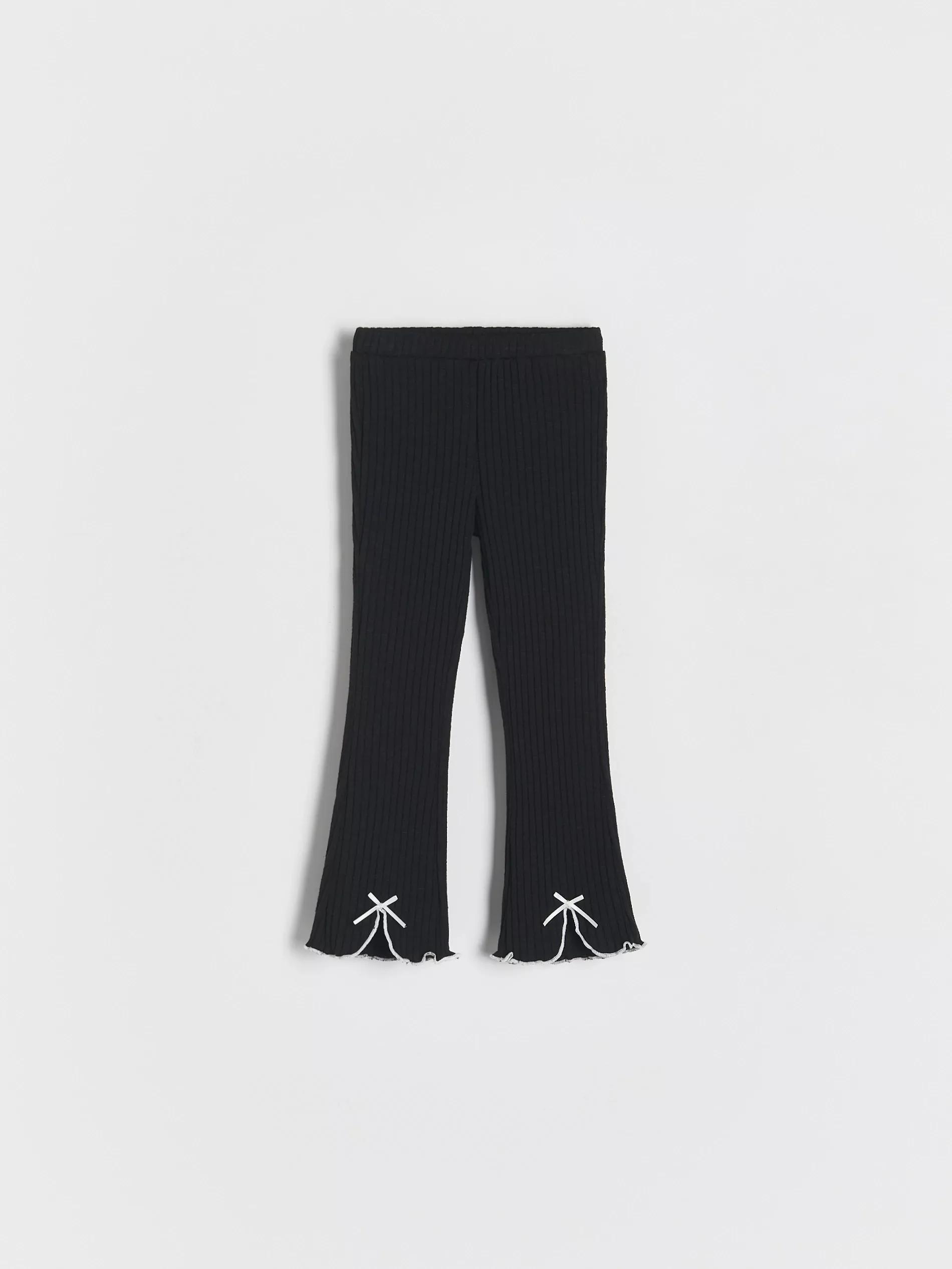 Black Ribbed Knit Trousers With Slits, , large image number 1