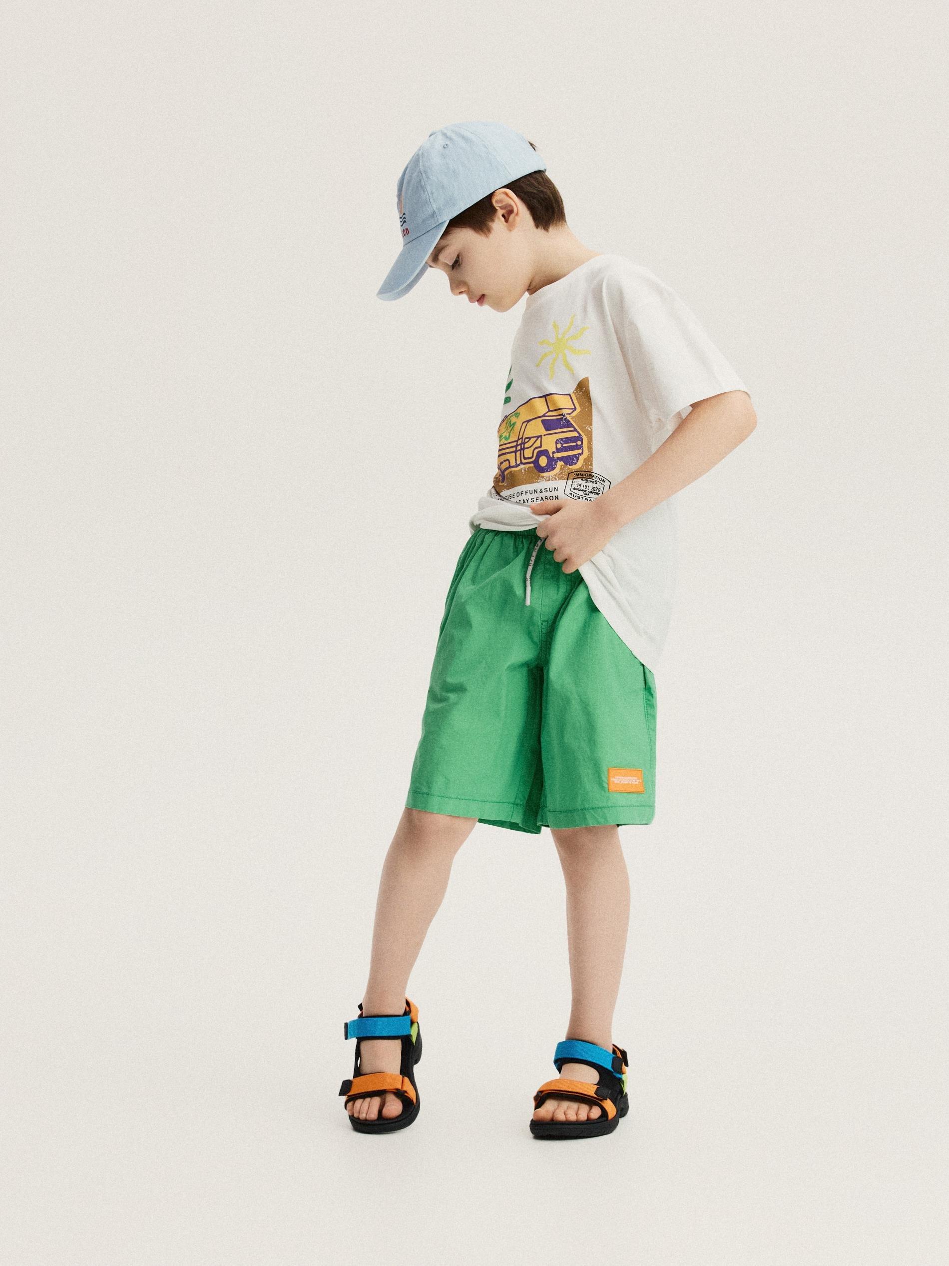 Green Cotton Shorts, Green, large image number 0