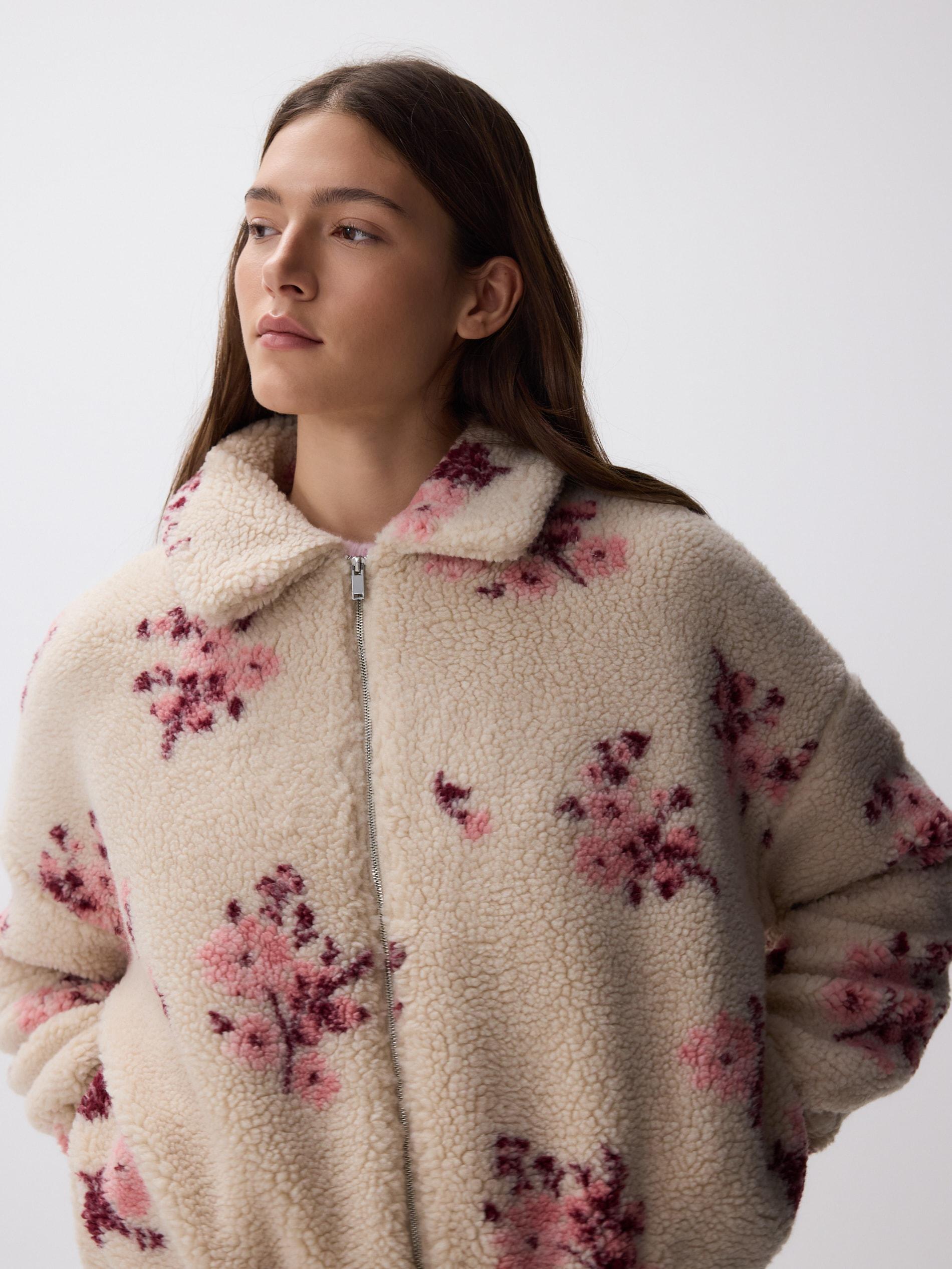 Beige Soft Sweatshirt With Collar, Ivory, large image number 0