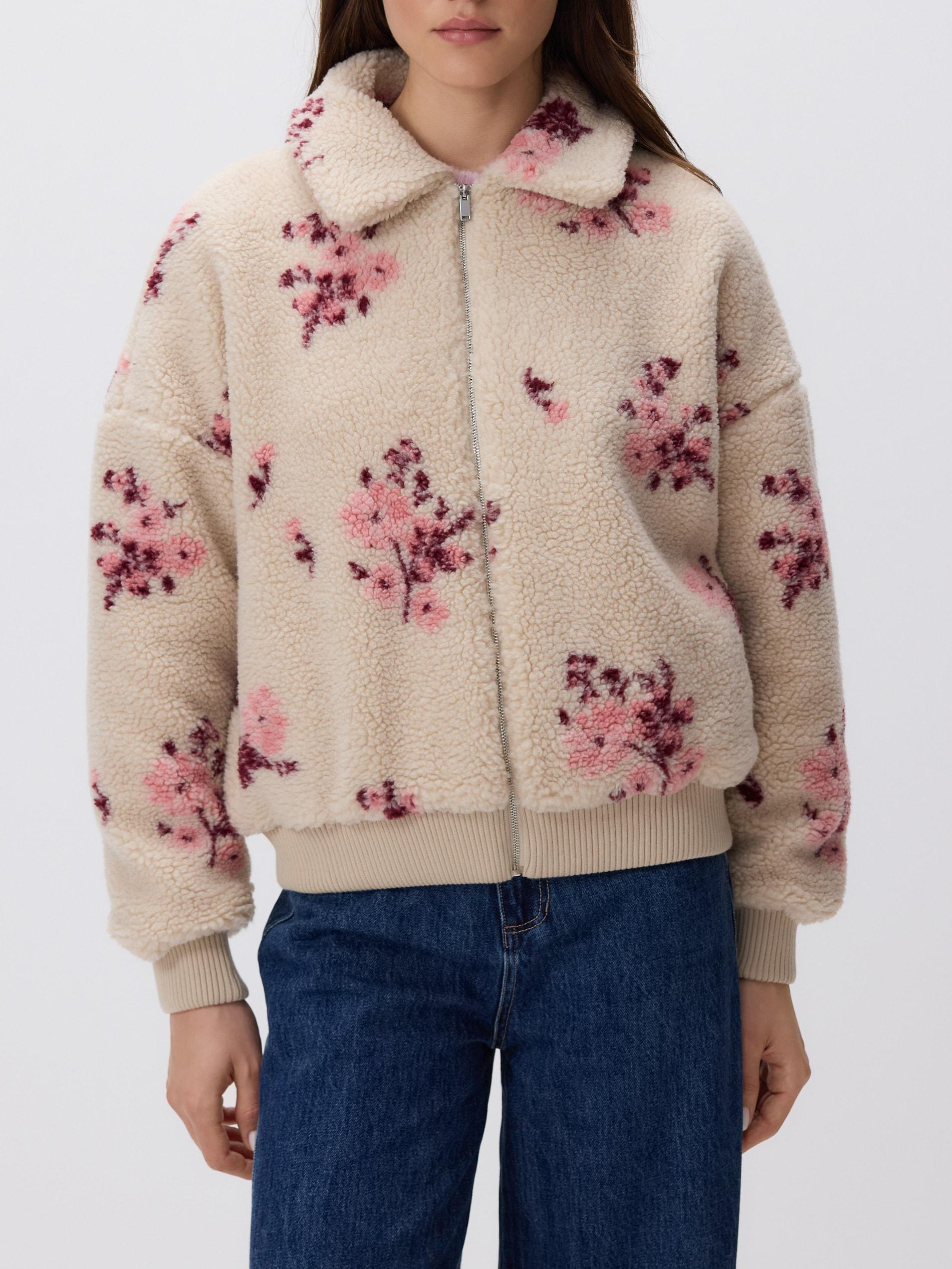 Beige Soft Sweatshirt With Collar, Ivory, large image number 2