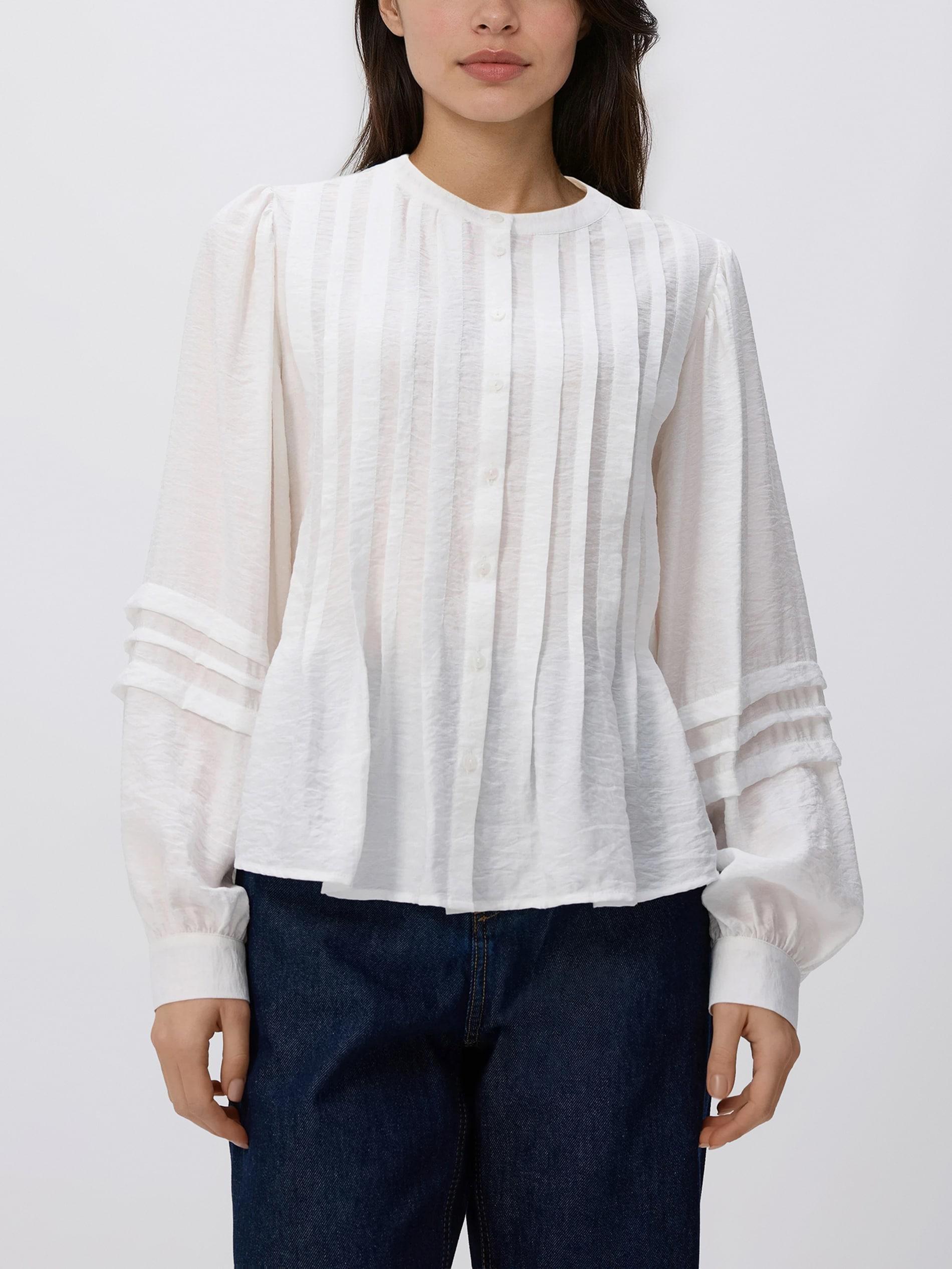 Cream Basic Round Neck Shirt, Ivory, medium