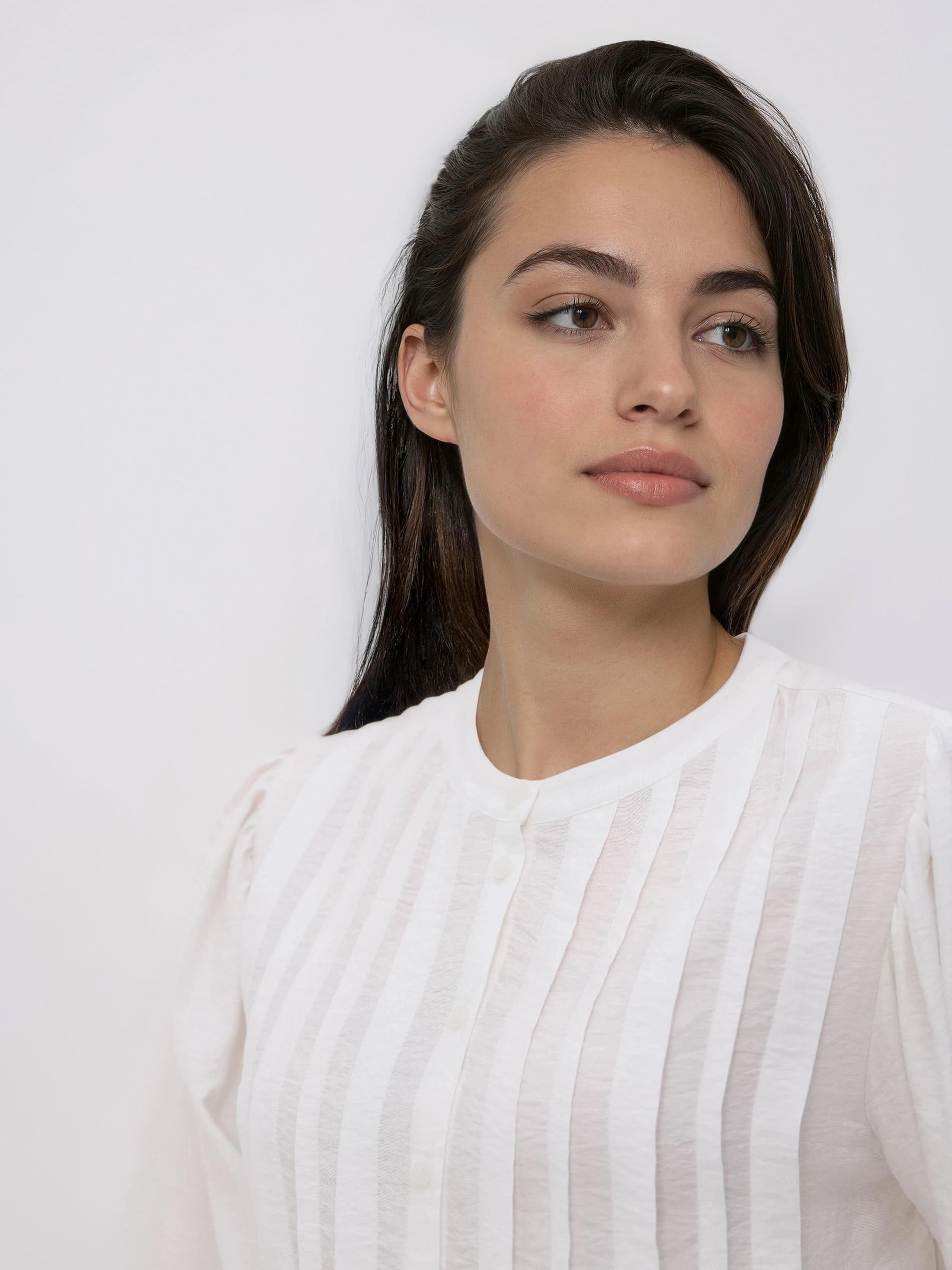 Cream Basic Round Neck Shirt, Ivory, medium