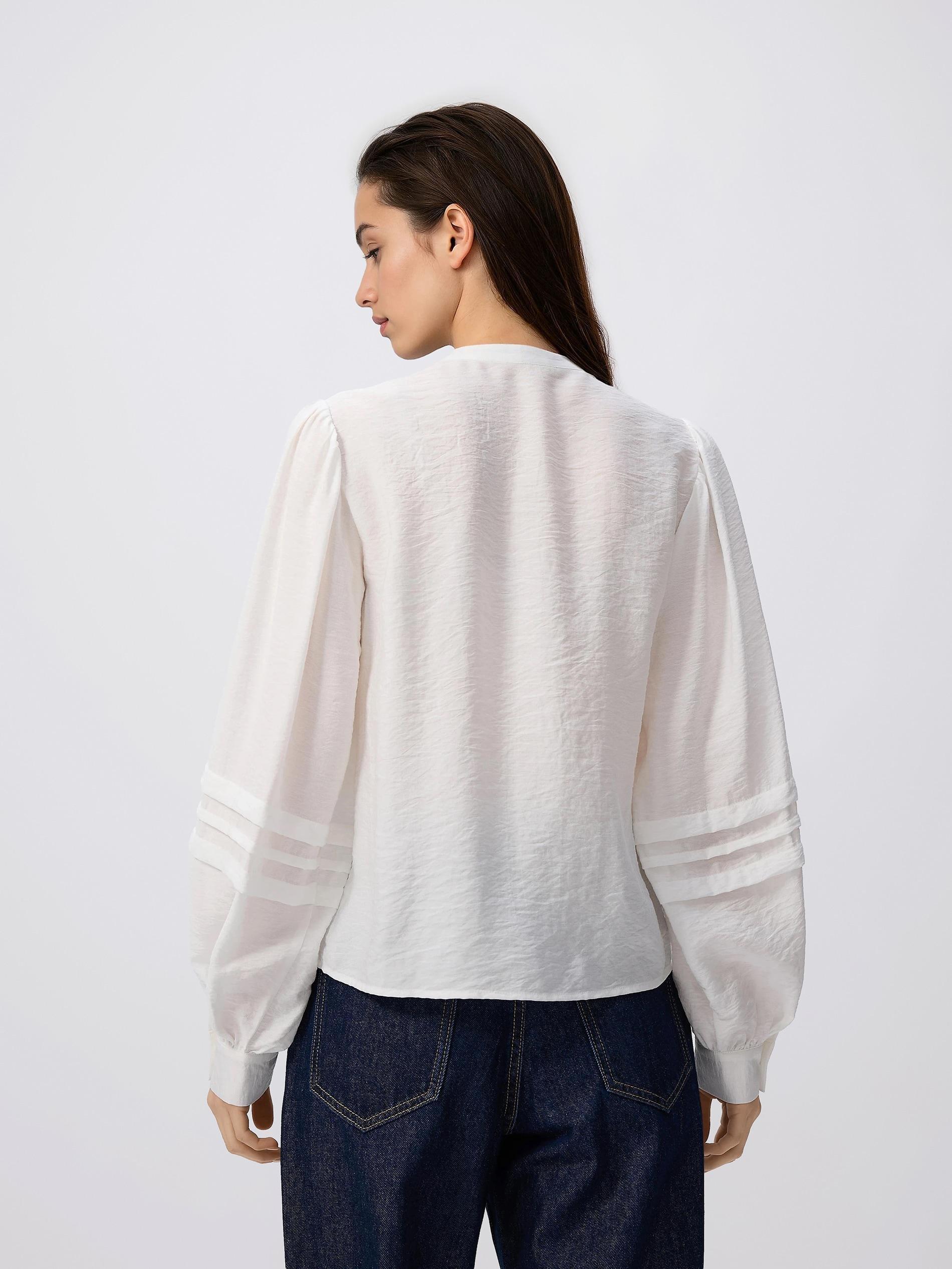 Cream Basic Round Neck Shirt, Ivory, large image number 3