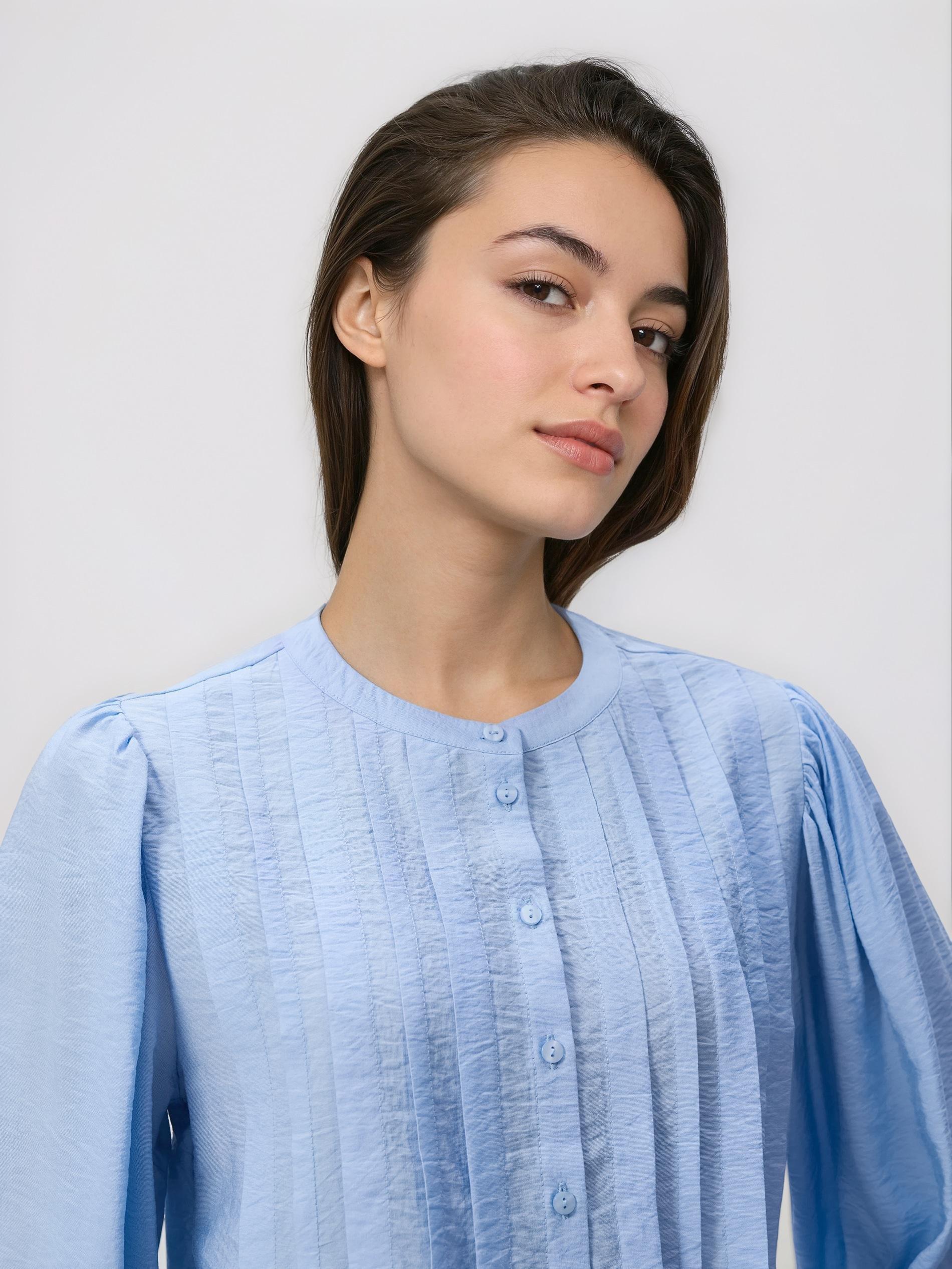 Blue Basic Round Neck Shirt, Blue, medium